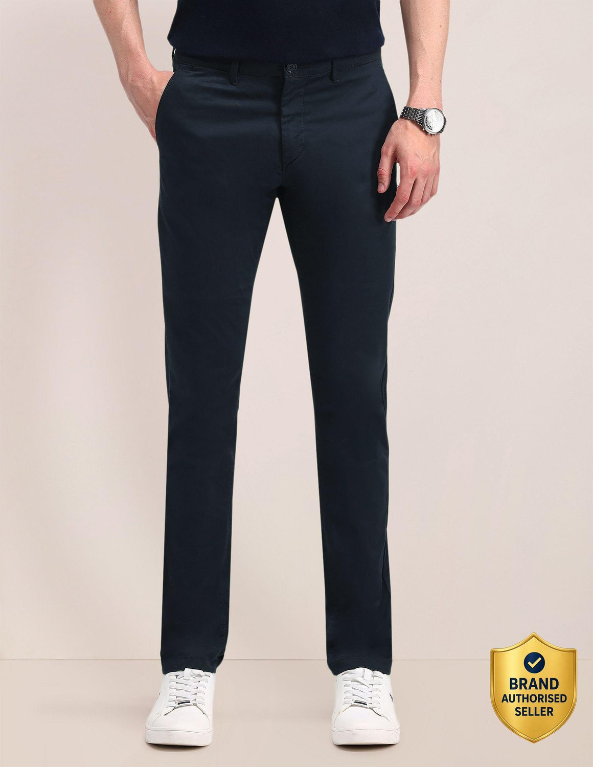 Image of U.S. POLO ASSN. Men Regular Fit Grey Cotton Blend Trousers