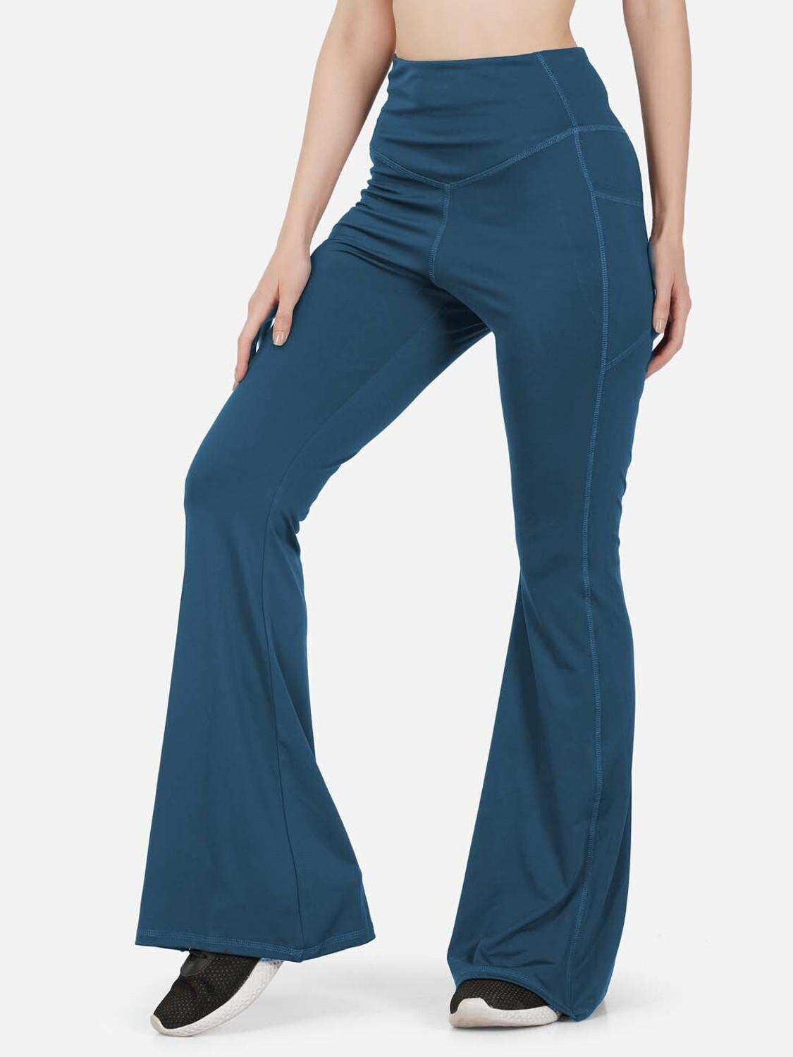 Image of IMPERATIVE by NEU LOOK Women Flared Blue Lycra Blend Trousers