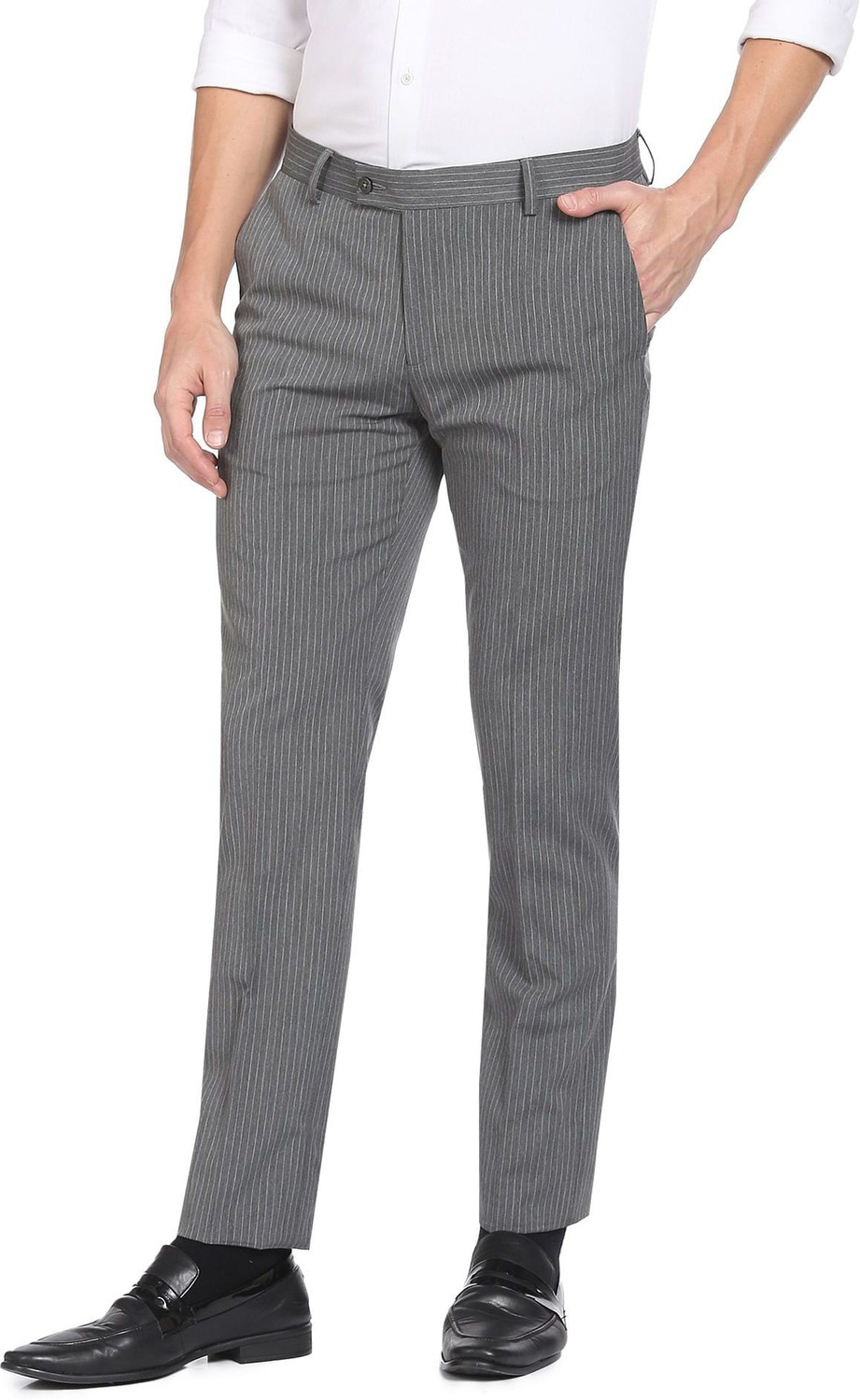 Image of ARROW Men Regular Fit Grey Viscose Rayon Trousers