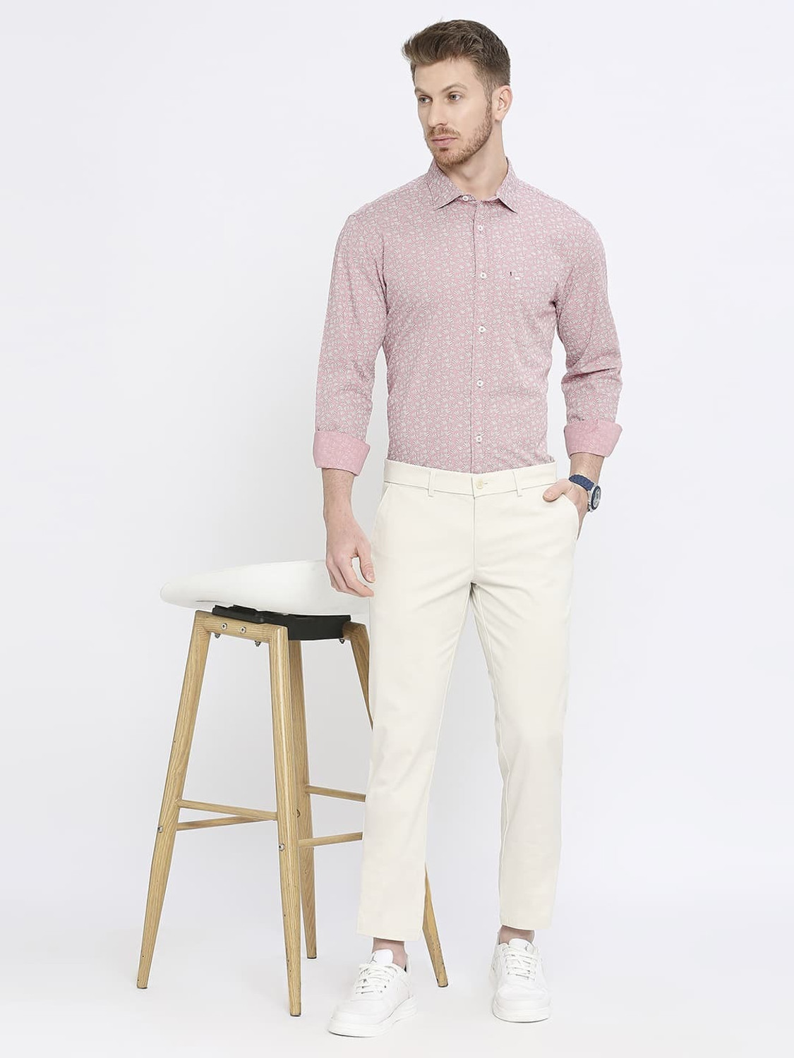 Image of BASICS Men Tapered Brown Cotton Blend Trousers