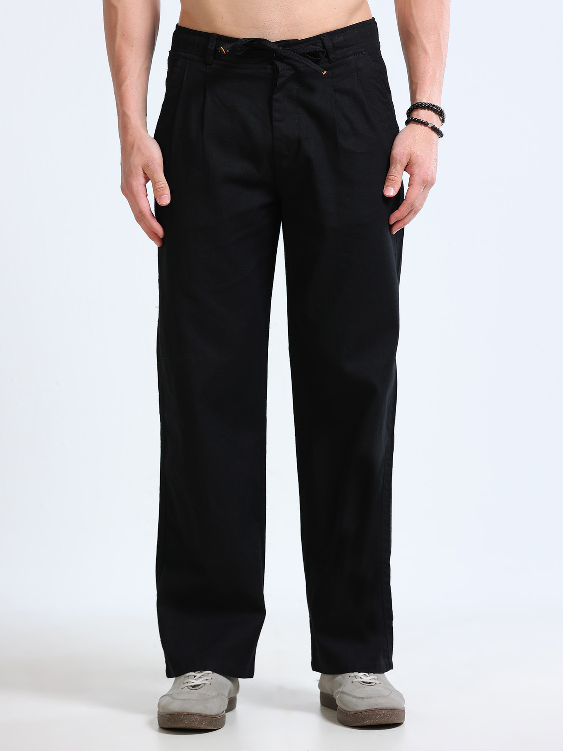 Image of PARX Men Slim Fit Beige Cotton Blend Trousers