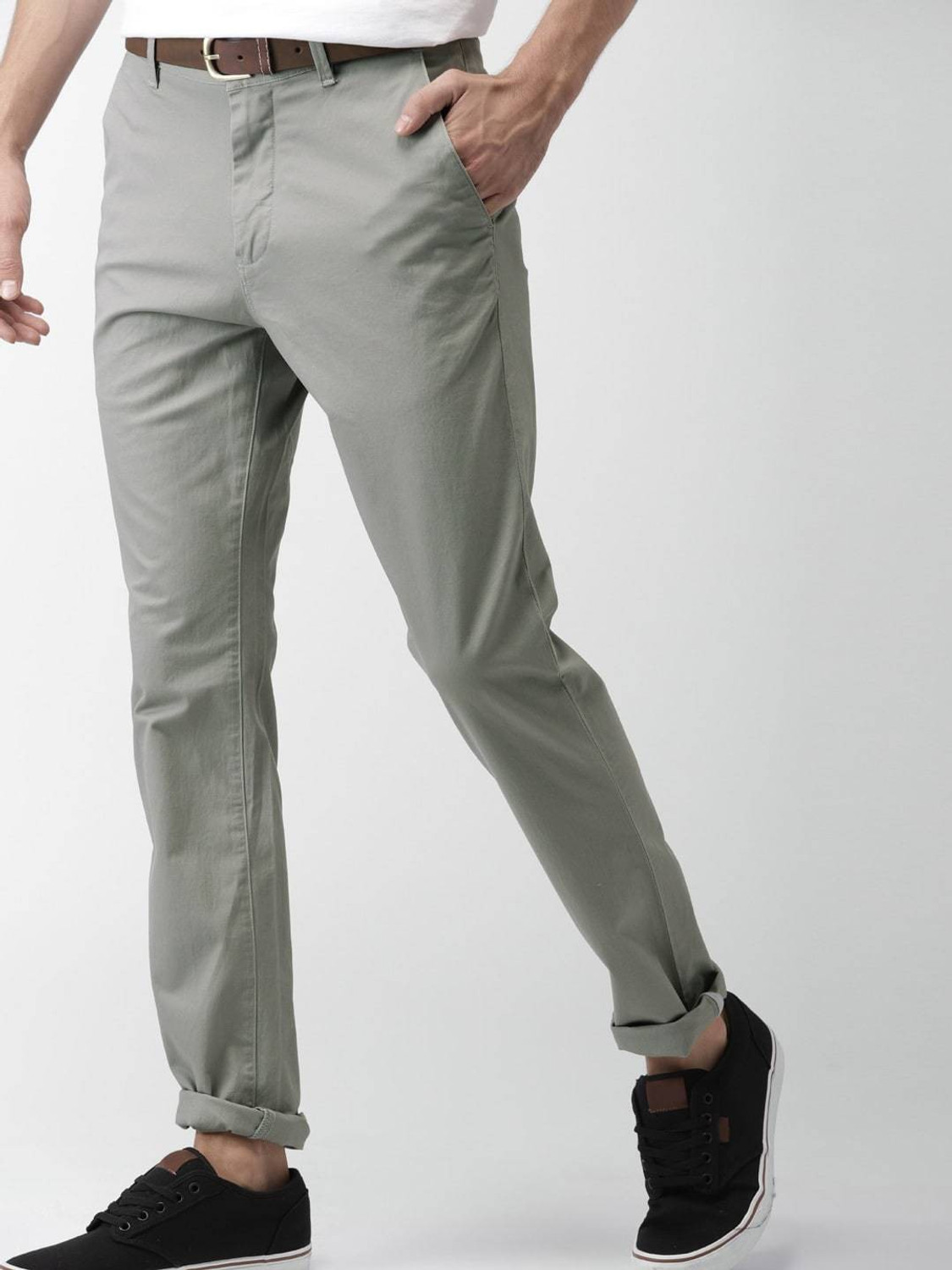 Image of Mast & Harbour Men Regular Fit White Cotton Blend Trousers