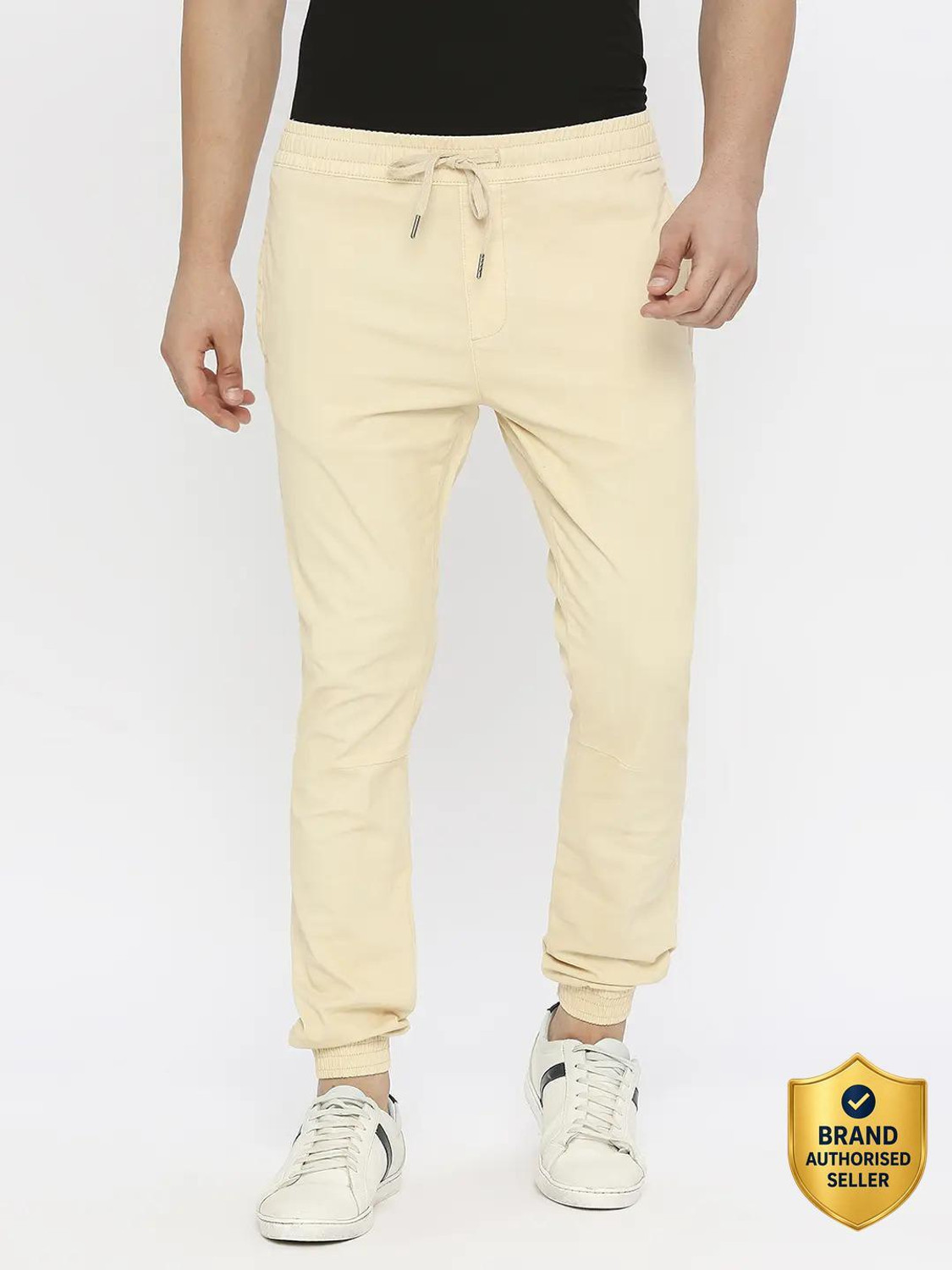Image of Spykar Men Khaki Lycra Blend Trousers