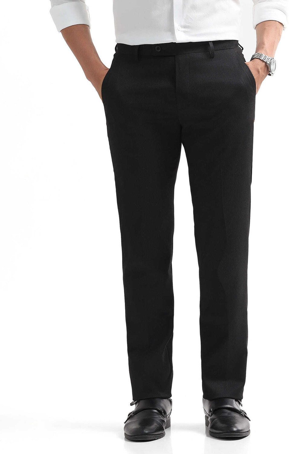 Image of ARROW Men Regular Fit Grey Viscose Rayon Trousers