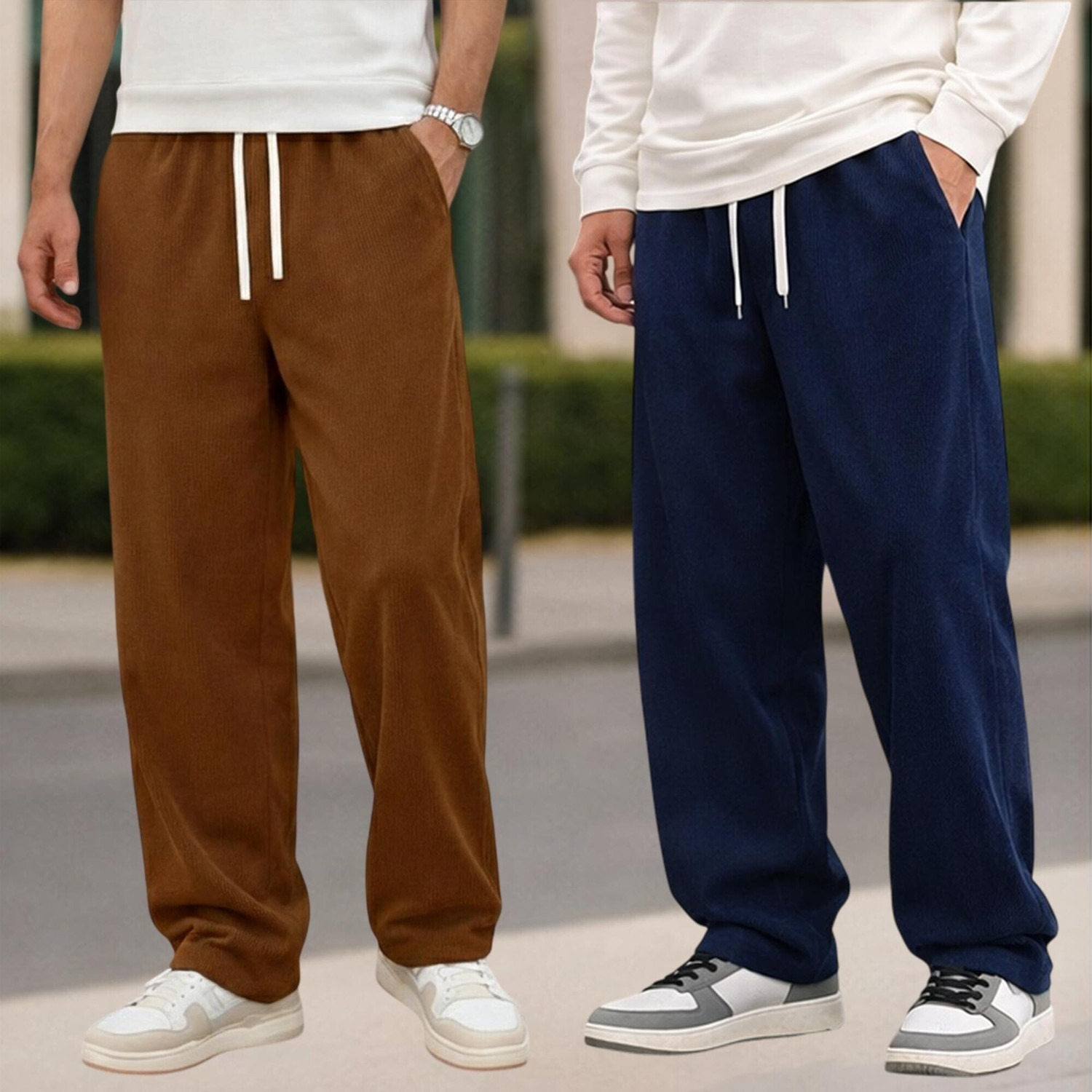 Image of Roadster Men Relaxed Multicolor Cotton Blend Trousers