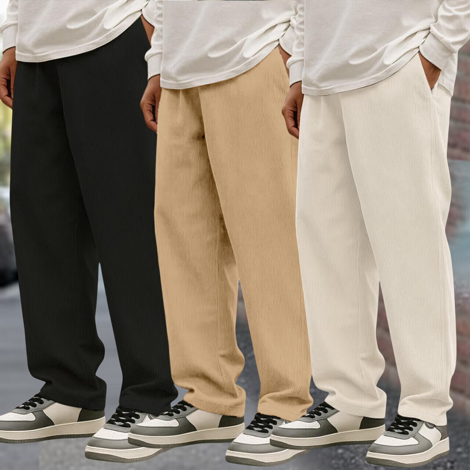 Image of Roadster Men Relaxed Multicolor Cotton Blend Trousers