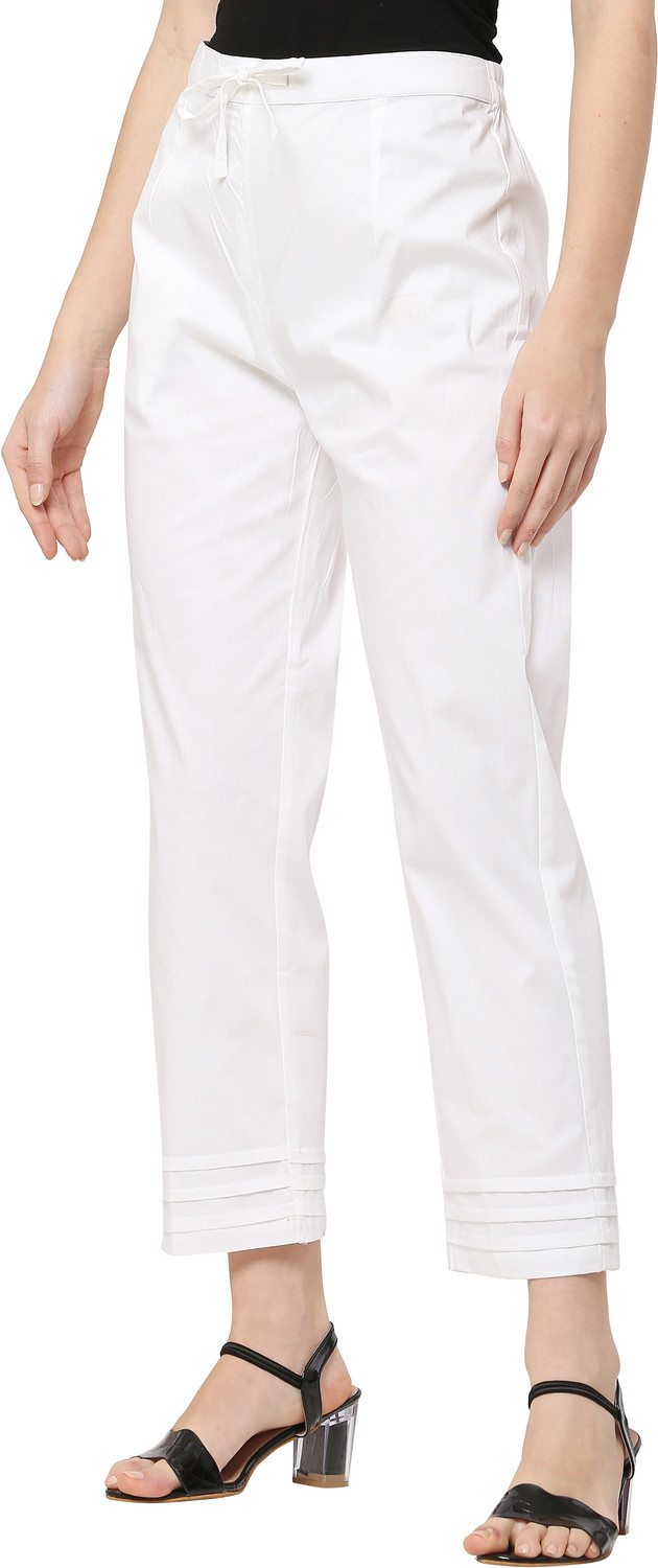 Image of Shopbering Women Straight Fit White Cotton Blend Trousers
