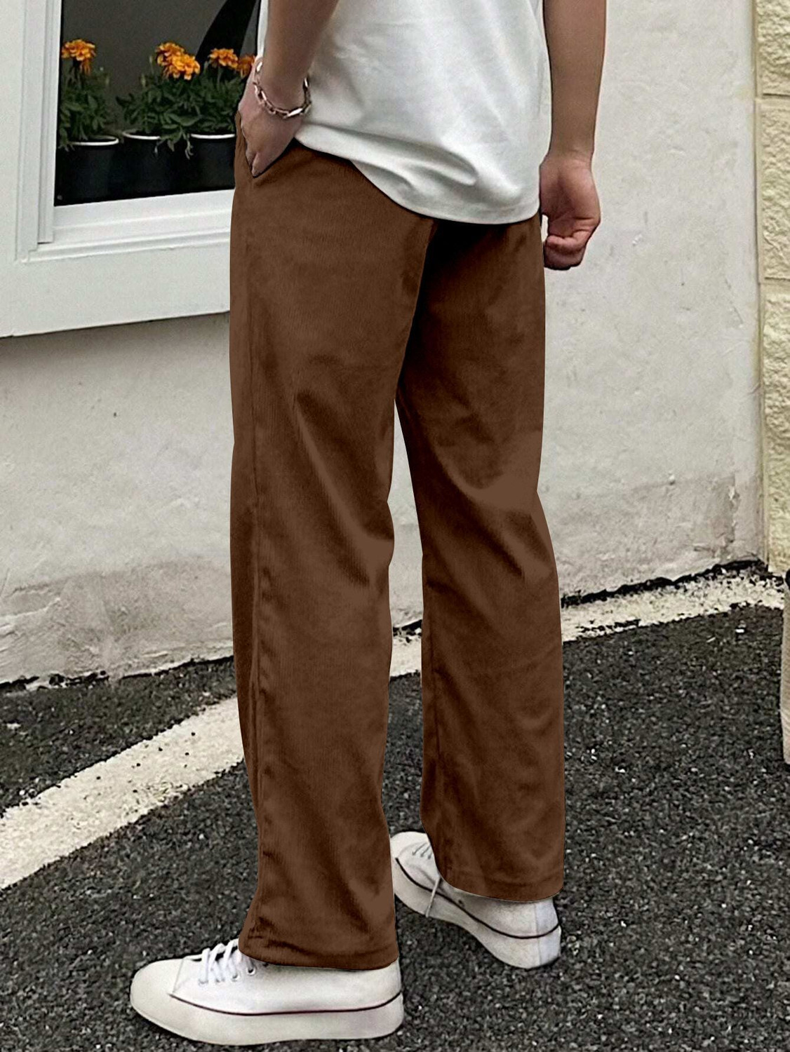 Image of COMBRAIDED Men Loose Fit Brown Corduroy Trousers