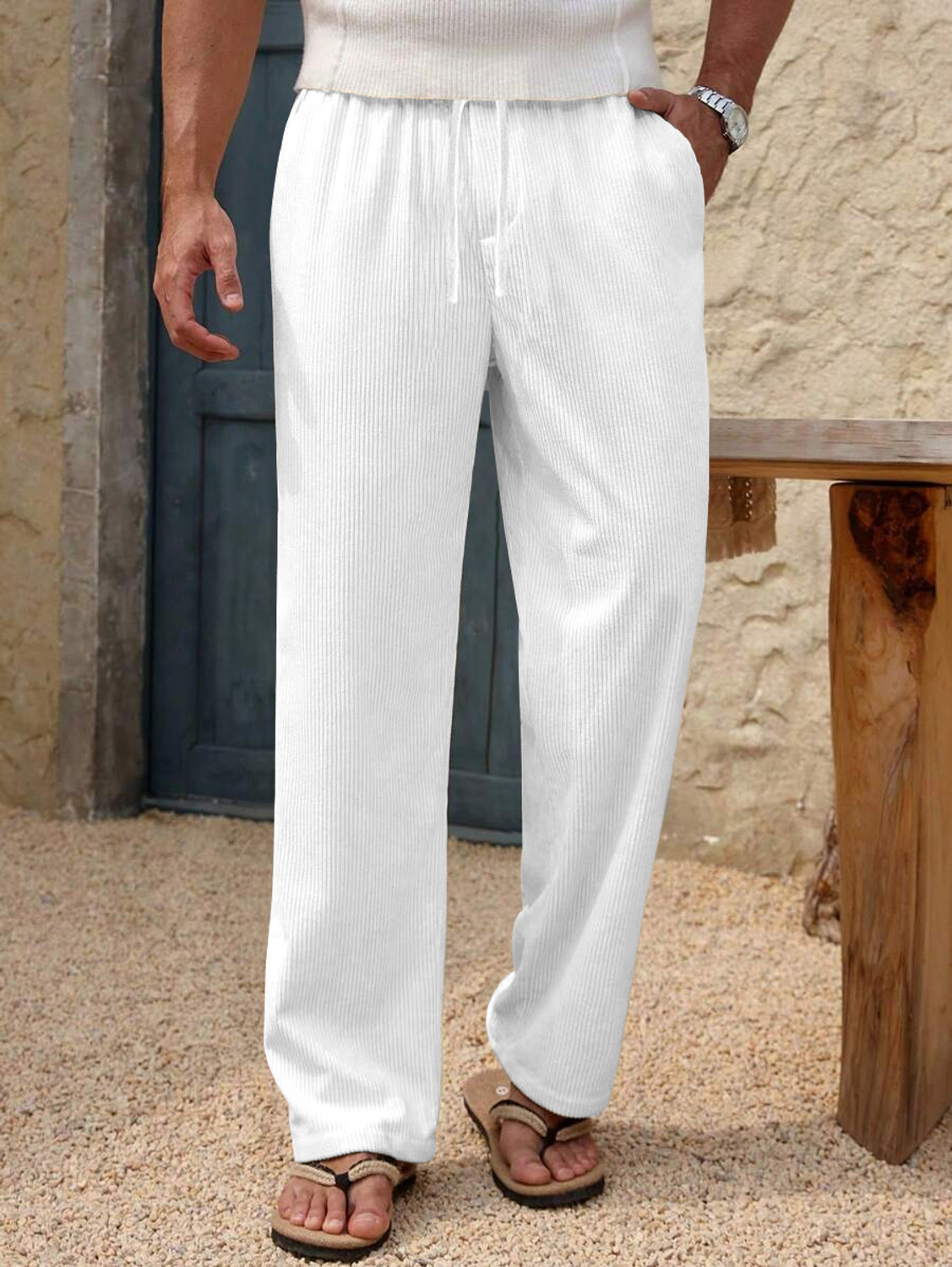 Image of Roadster Men Regular Fit Beige Cotton Blend Trousers