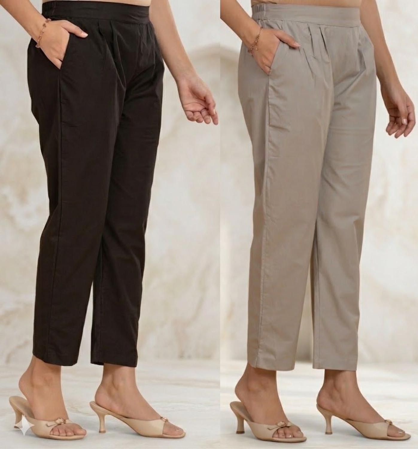 Image of Roadster Pack of 2 Women Relaxed Multicolor Cotton Blend Trousers