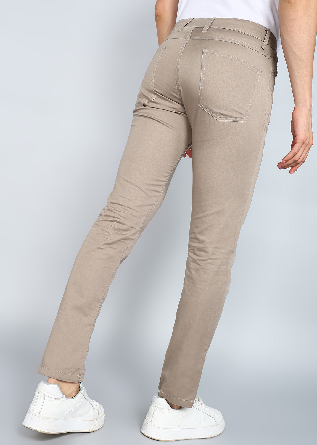 Image of PROVOGUE Men Slim Fit Beige Pure Cotton Trousers