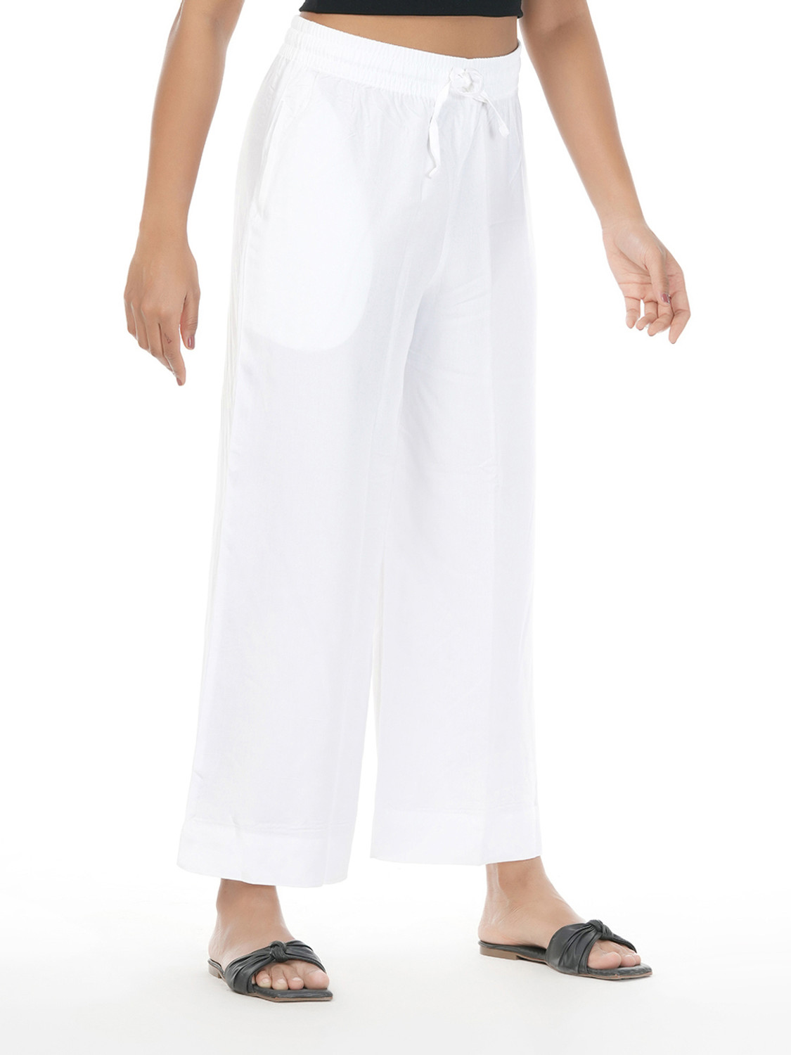 Image of Liance Women Regular Fit White Pure Cotton Trousers