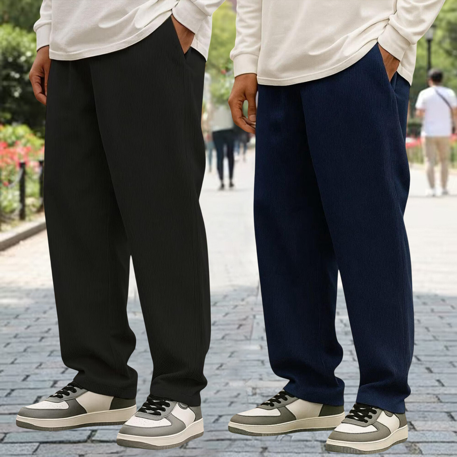 Image of Roadster Men Relaxed Multicolor Cotton Blend Trousers