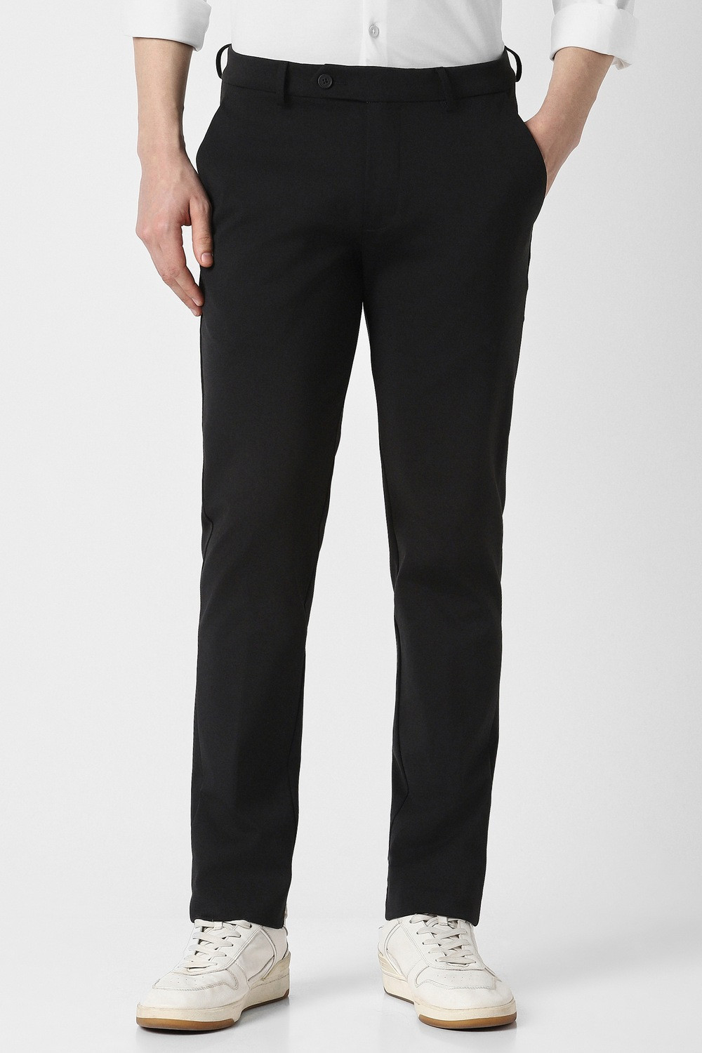 Image of PETER ENGLAND Men Slim Fit Black Viscose Rayon Trousers