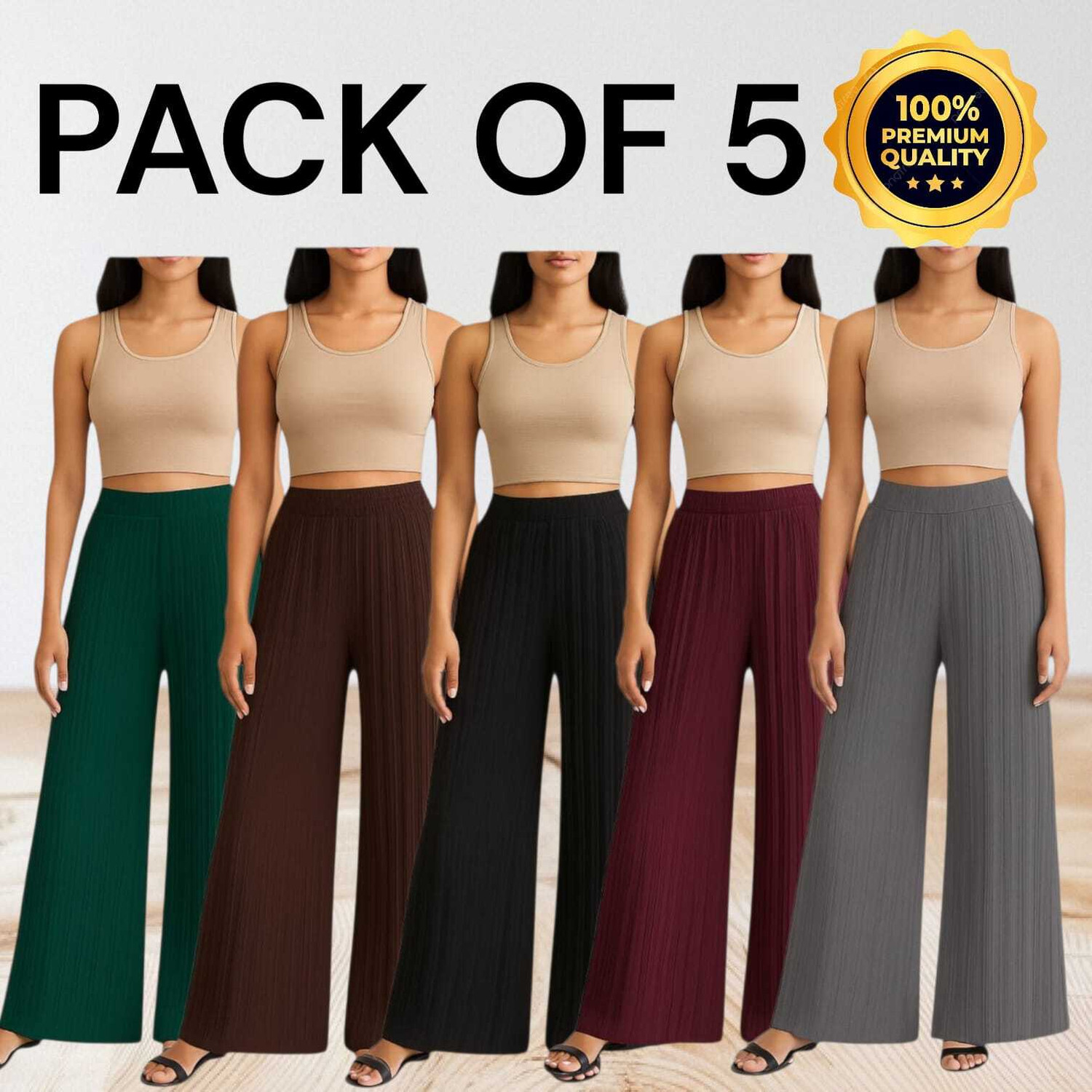 Image of VSPCreation Pack of 3 Women Regular Fit Multicolor Lycra Blend Trousers