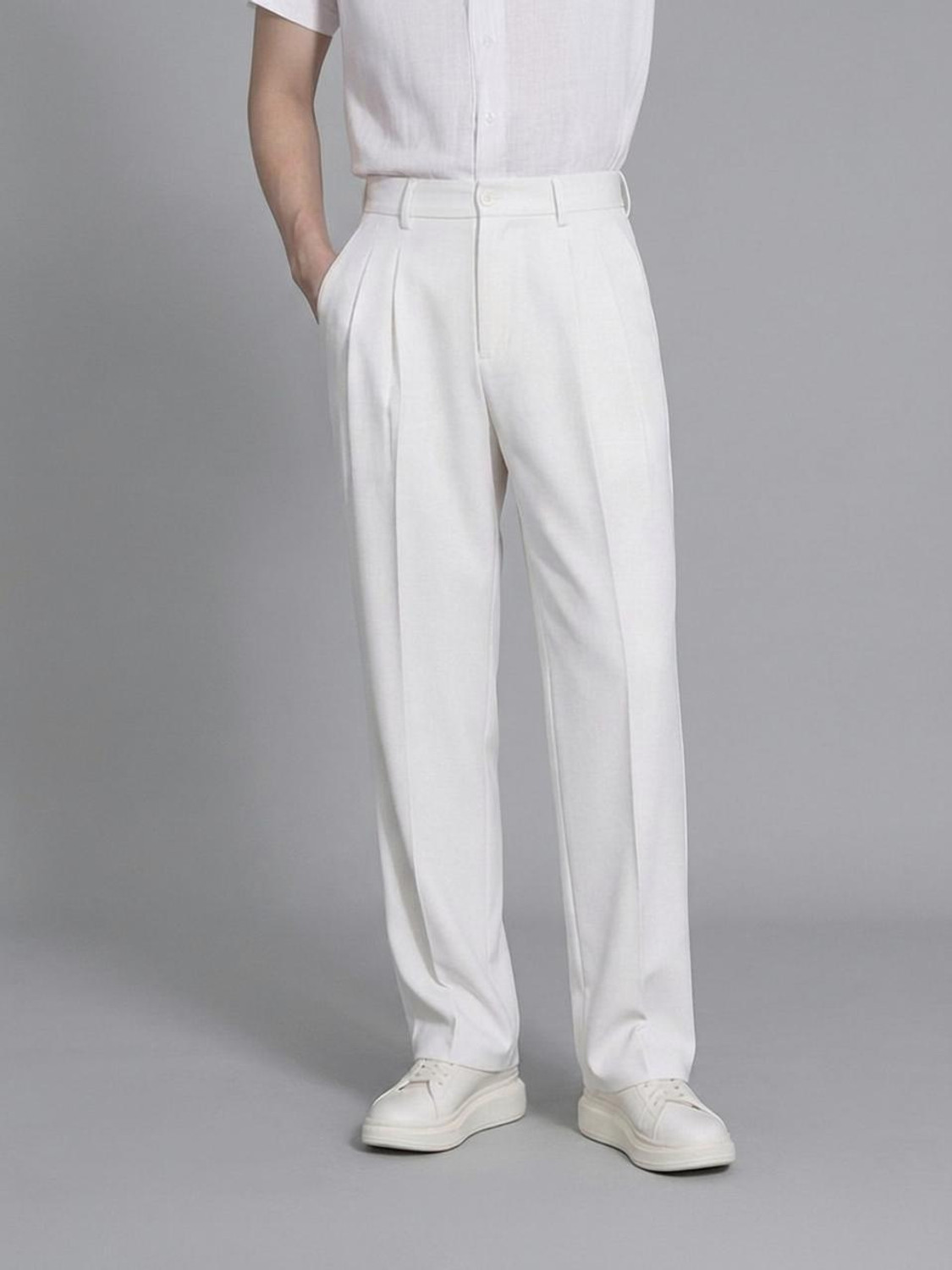 FashionInfinity Men White Lycra Blend Trousers - Image 1