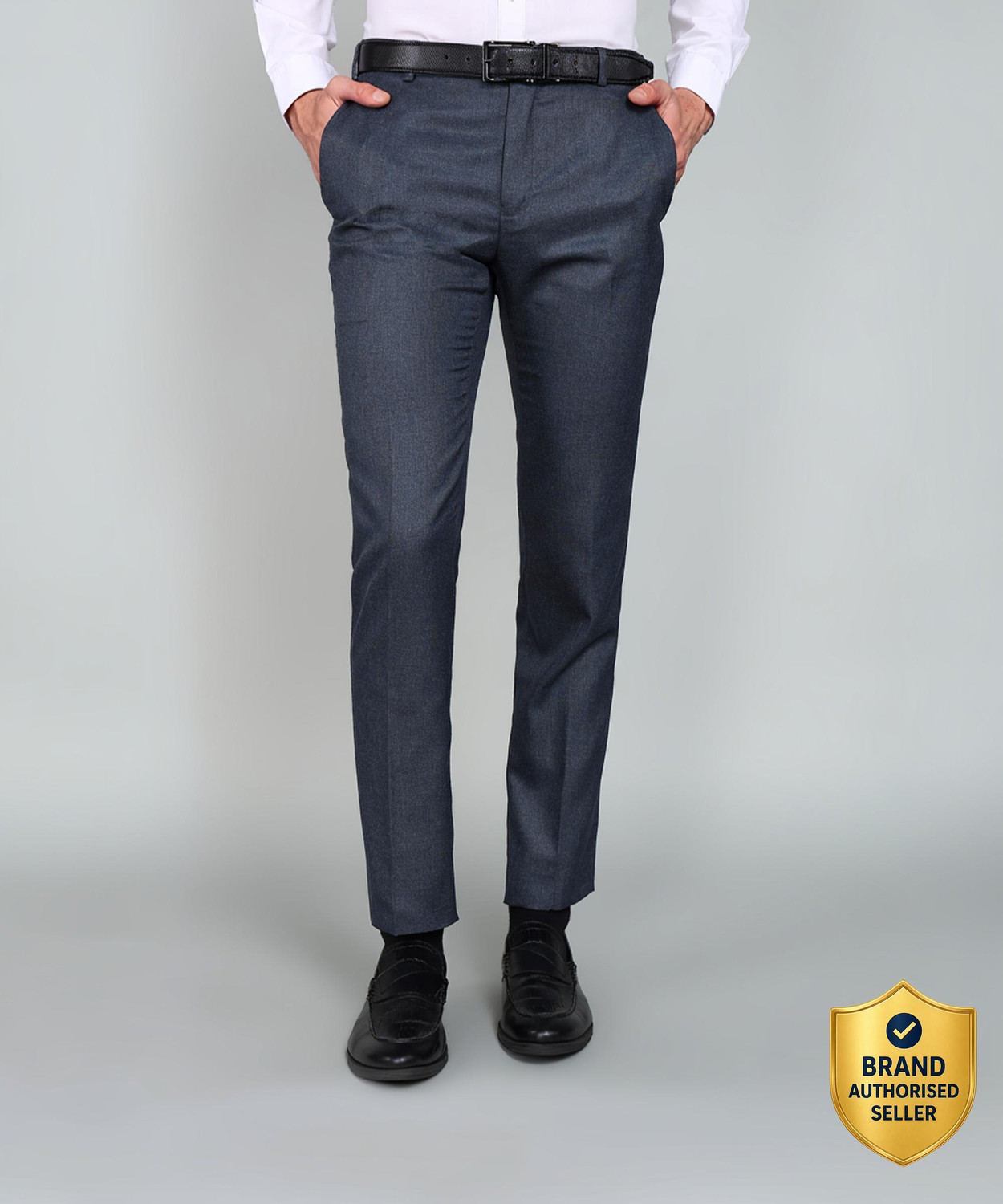 Image of PARK AVENUE Men Regular Fit Grey Polyester Trousers