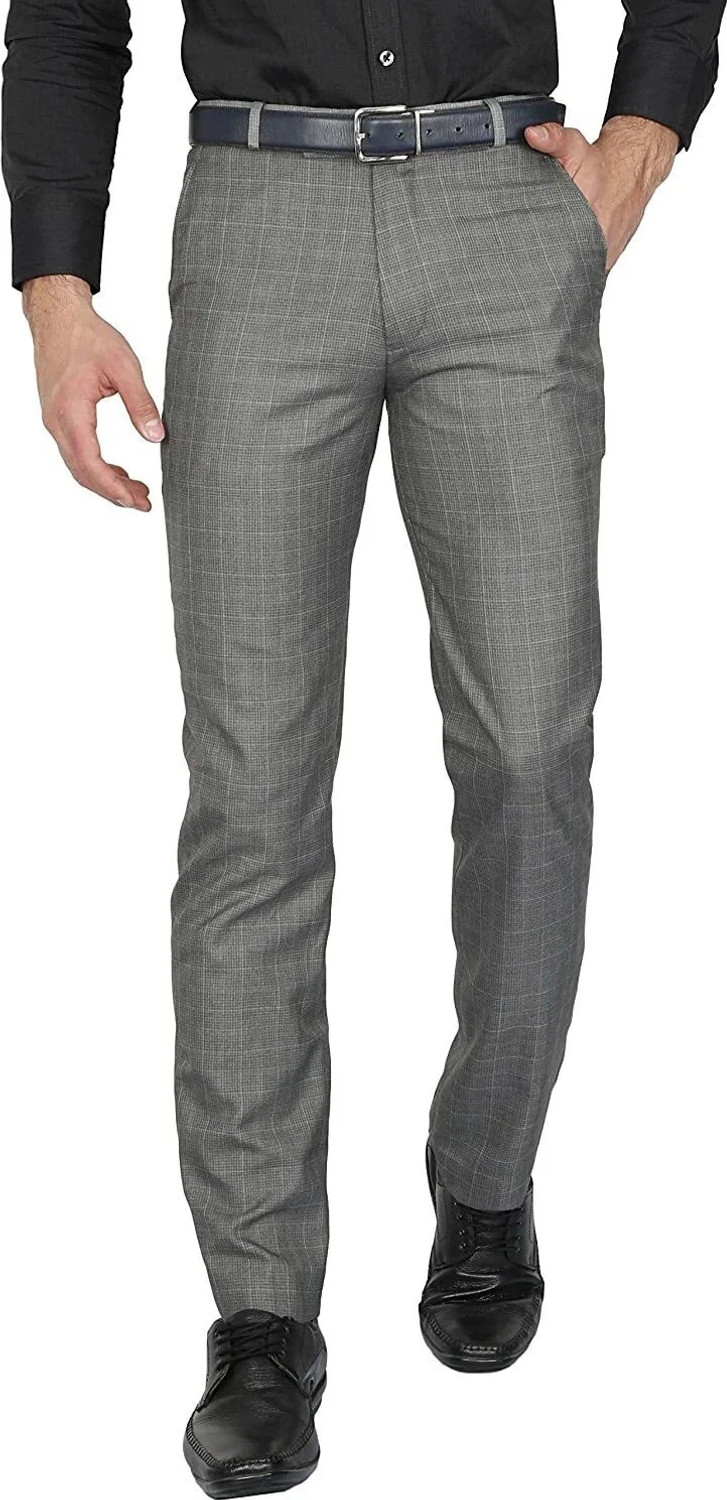 Image of Raymond Men Grey Polyester Trousers