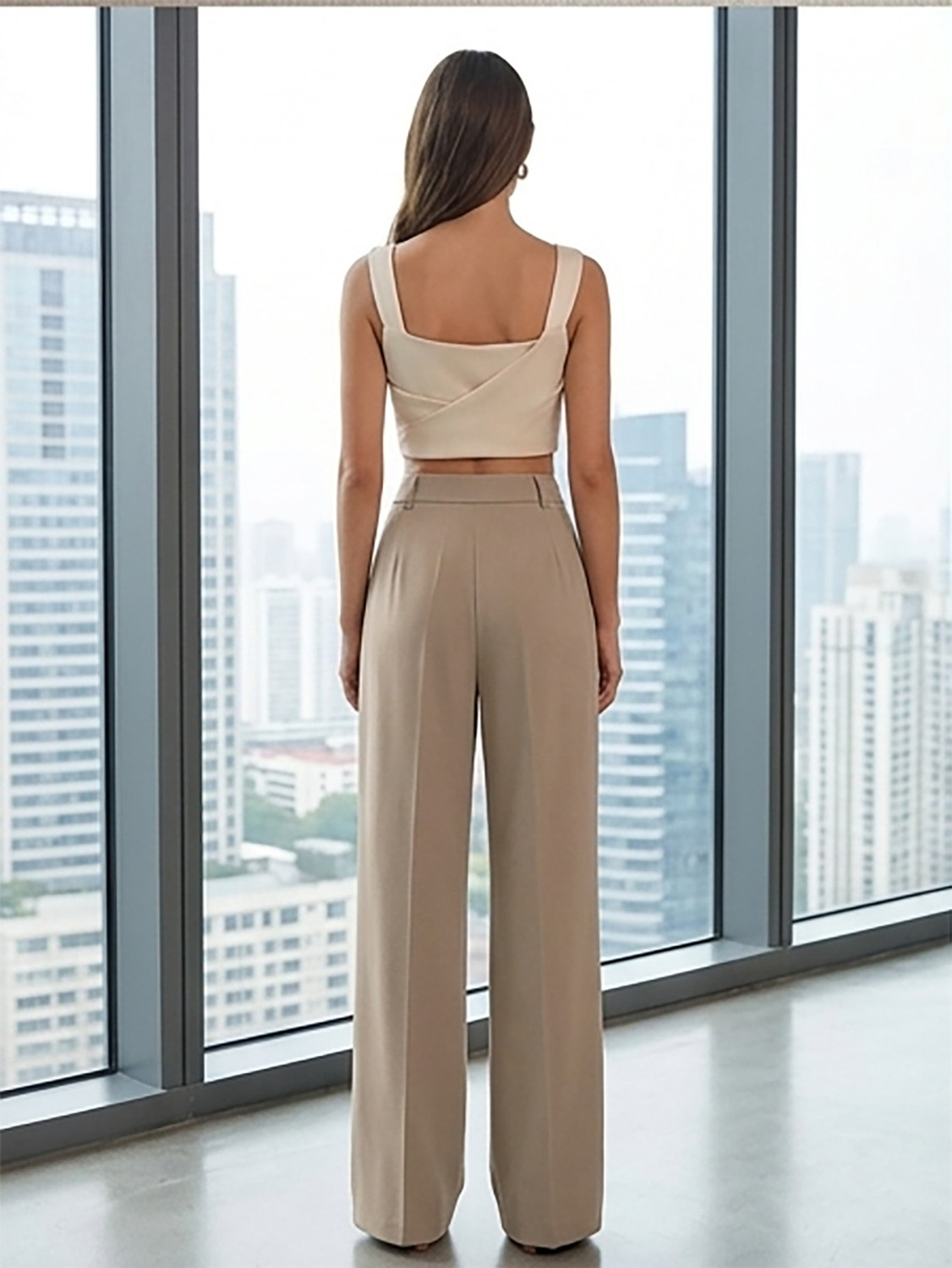 Image of KOTTY Women Straight Fit Beige Viscose Rayon Trousers