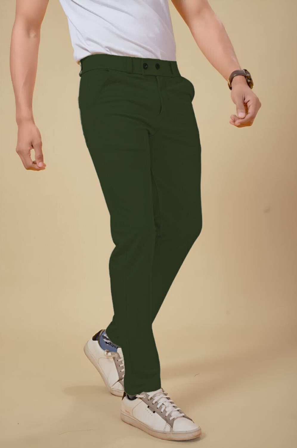Image of Marmic Fab Men Comfort Fit Green Lycra Blend Trousers