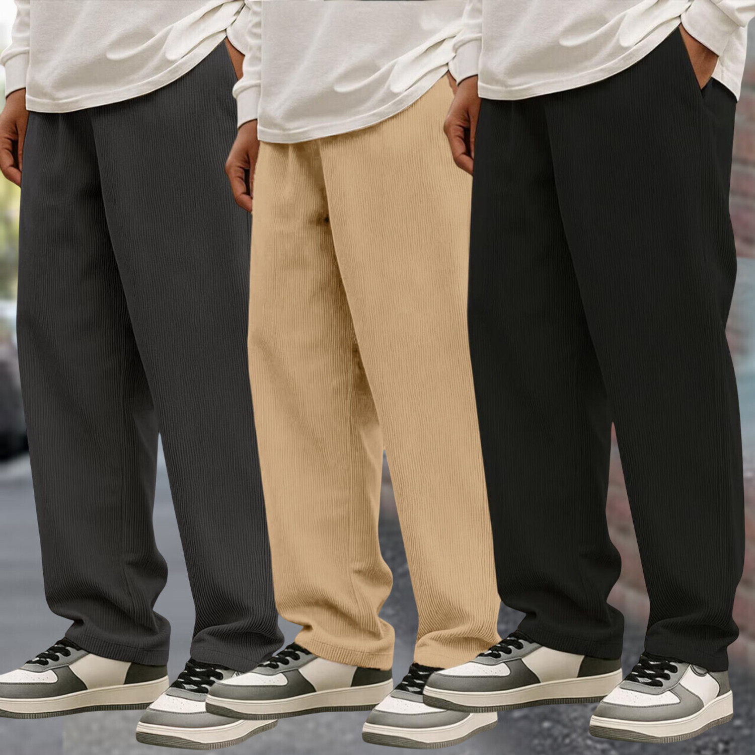 Image of Roadster Men Relaxed Multicolor Cotton Blend Trousers