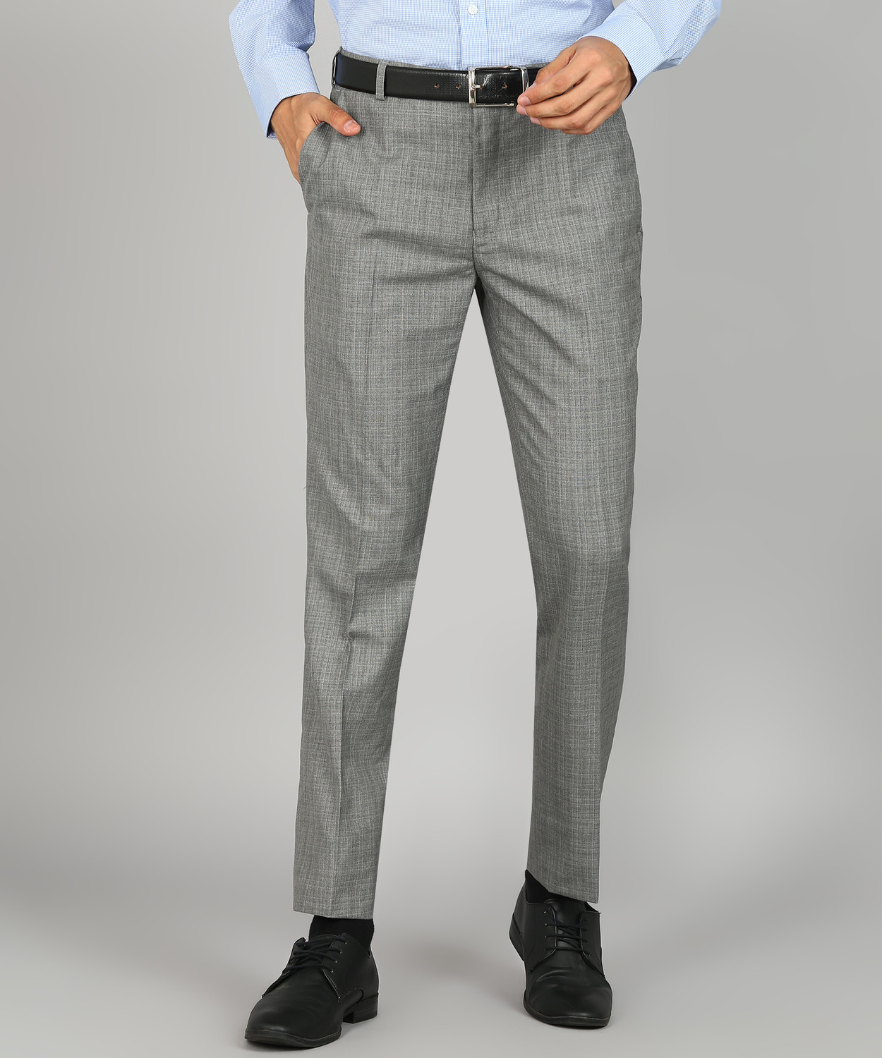 Image of Raymond Men Grey Polyester Trousers