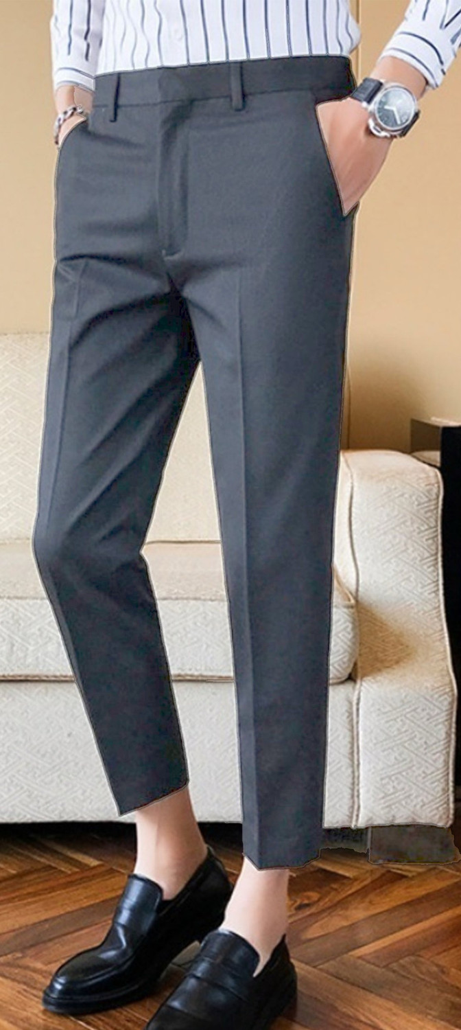 Image of FUBAR Men Slim Fit Grey Viscose Rayon Trousers