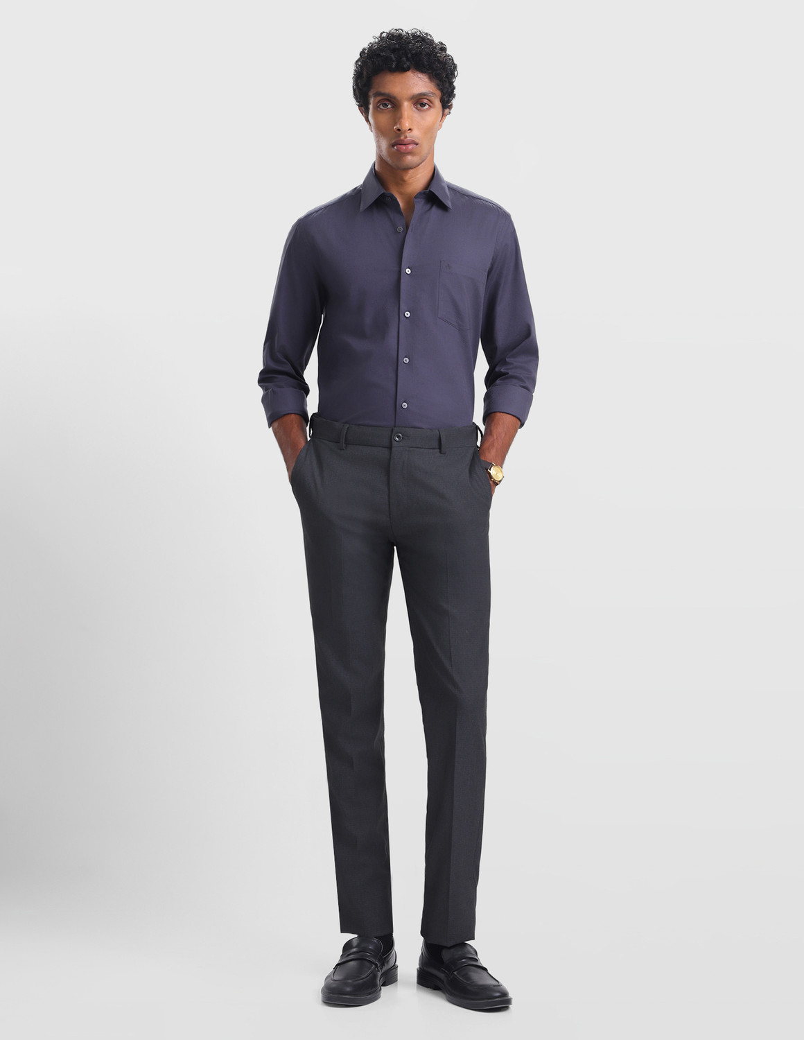 Image of ARROW Men Regular Fit Grey Viscose Rayon Trousers