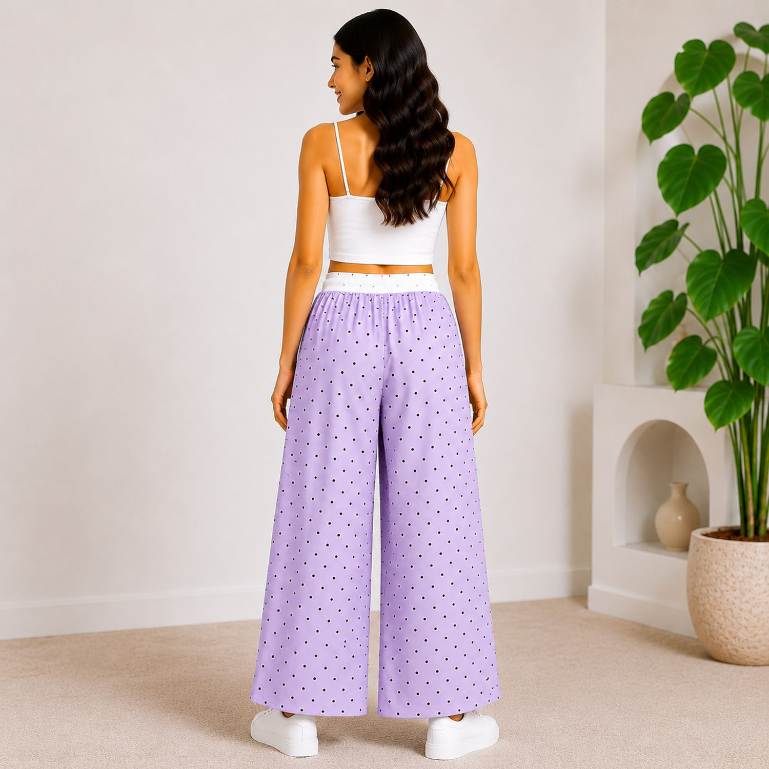 Image of haniya fashion Women Flared Purple Polyester Trousers
