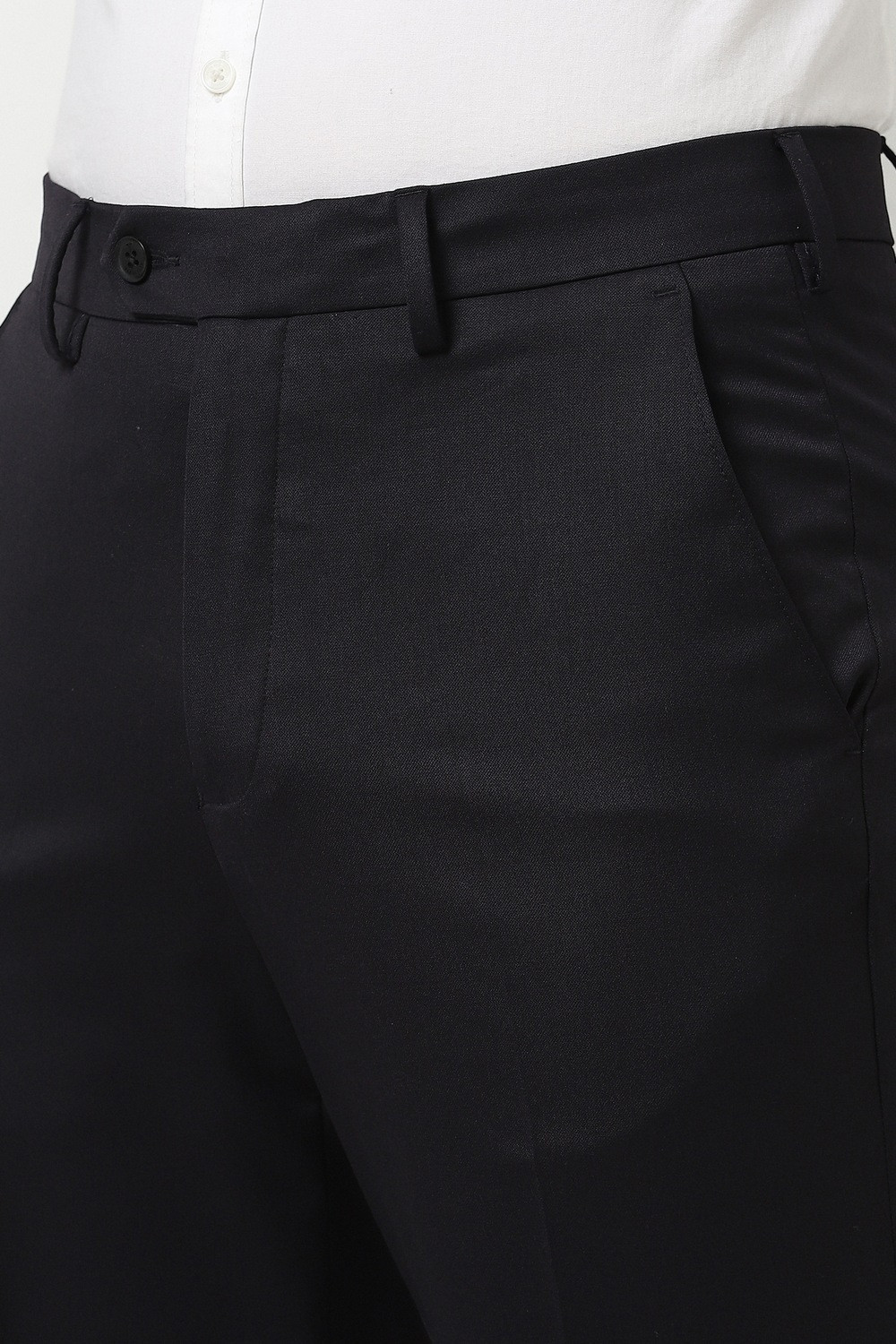 Image of VAN HEUSEN Men Regular Fit Black Polyester Trousers