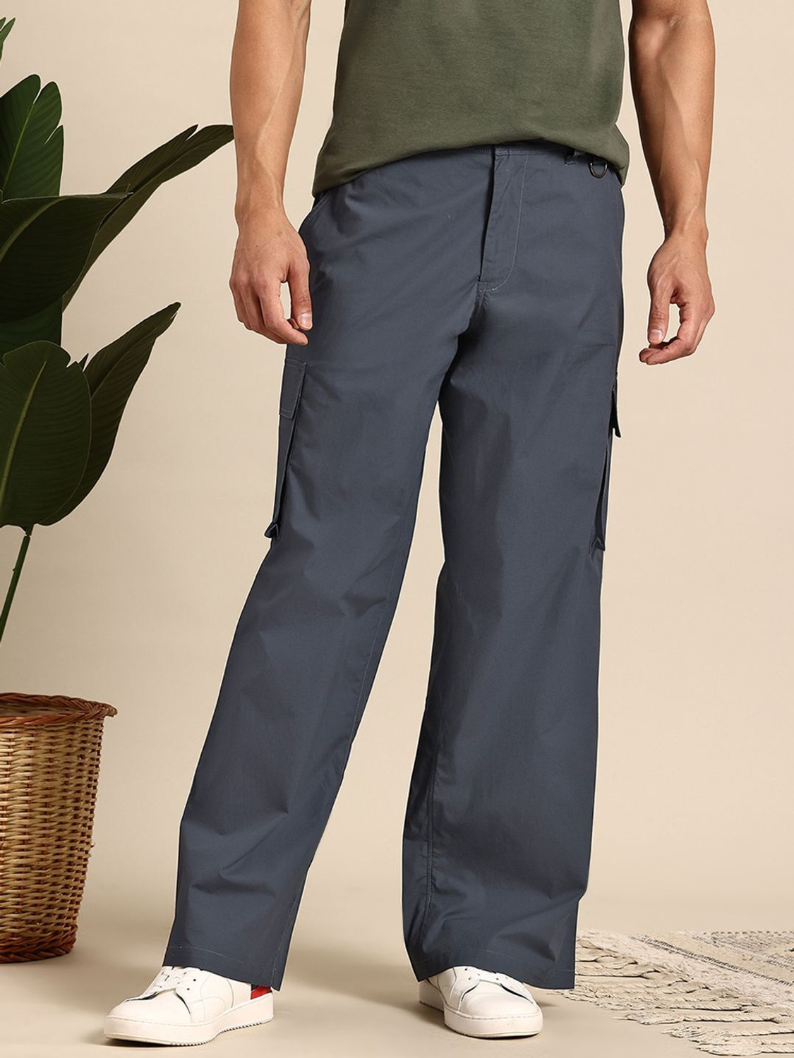 Image of Roadster Men Regular Fit Brown Polyester Trousers