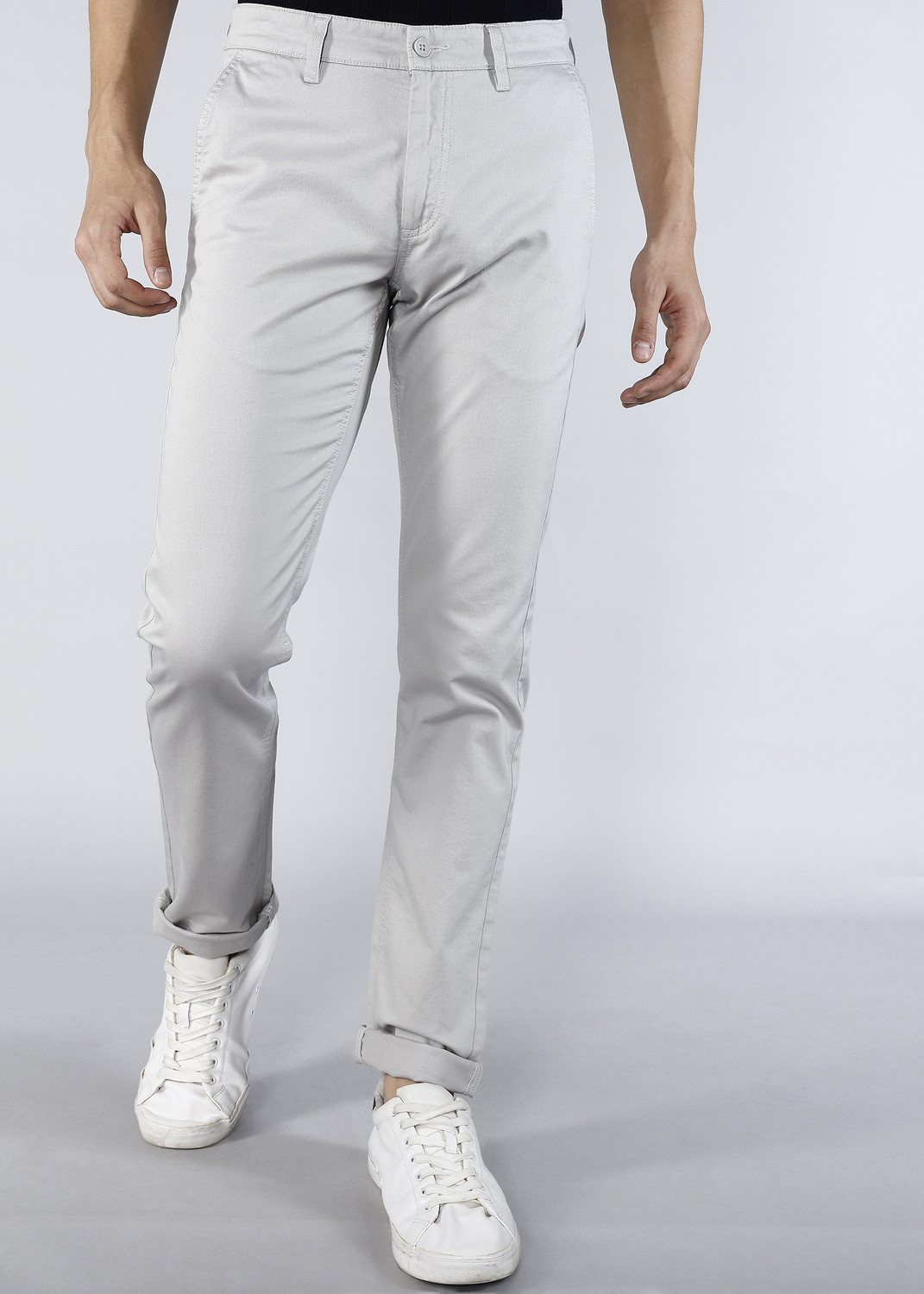 Image of MONTE CARLO Men Slim Fit Grey Cotton Blend Trousers
