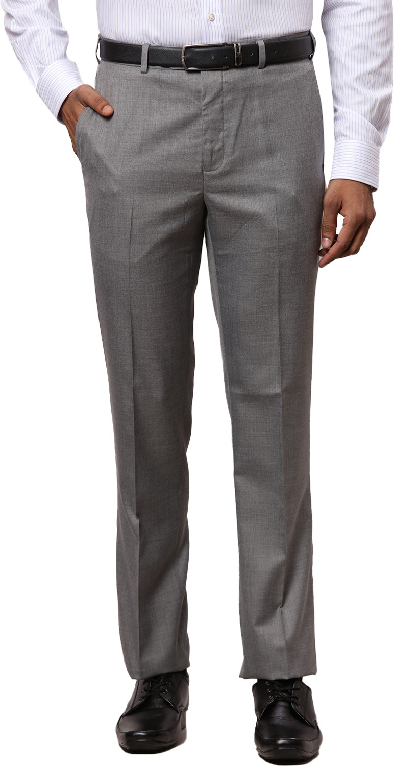 Image of Raymond Men Grey Polyester Trousers