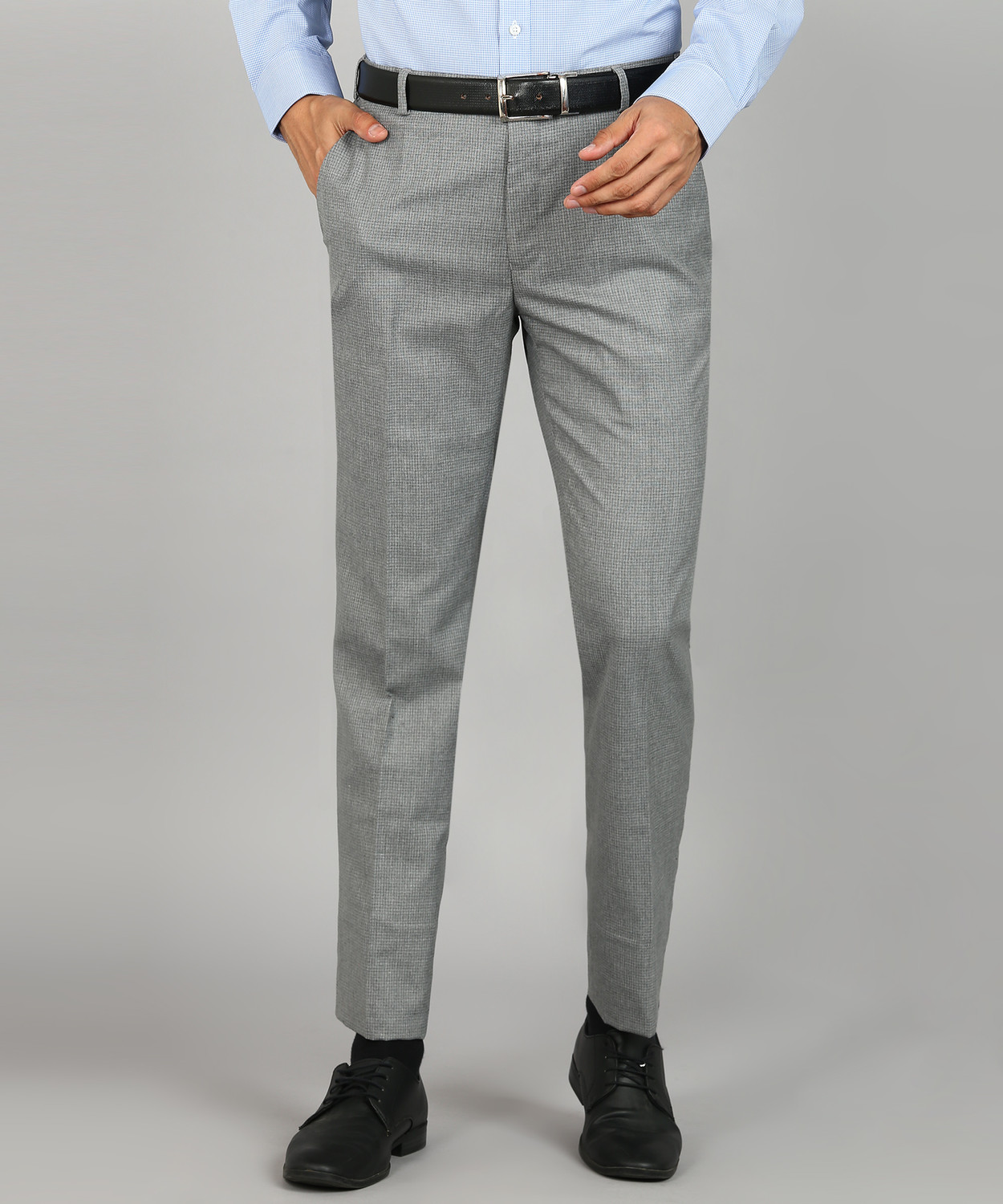Image of Raymond Men Grey Polyester Trousers