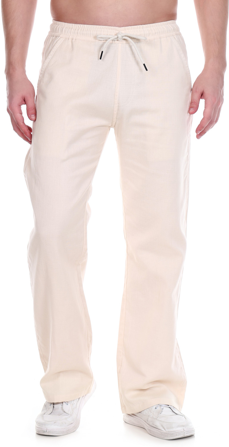 Image of AKTHREADSS Men Relaxed White Cotton Blend Trousers