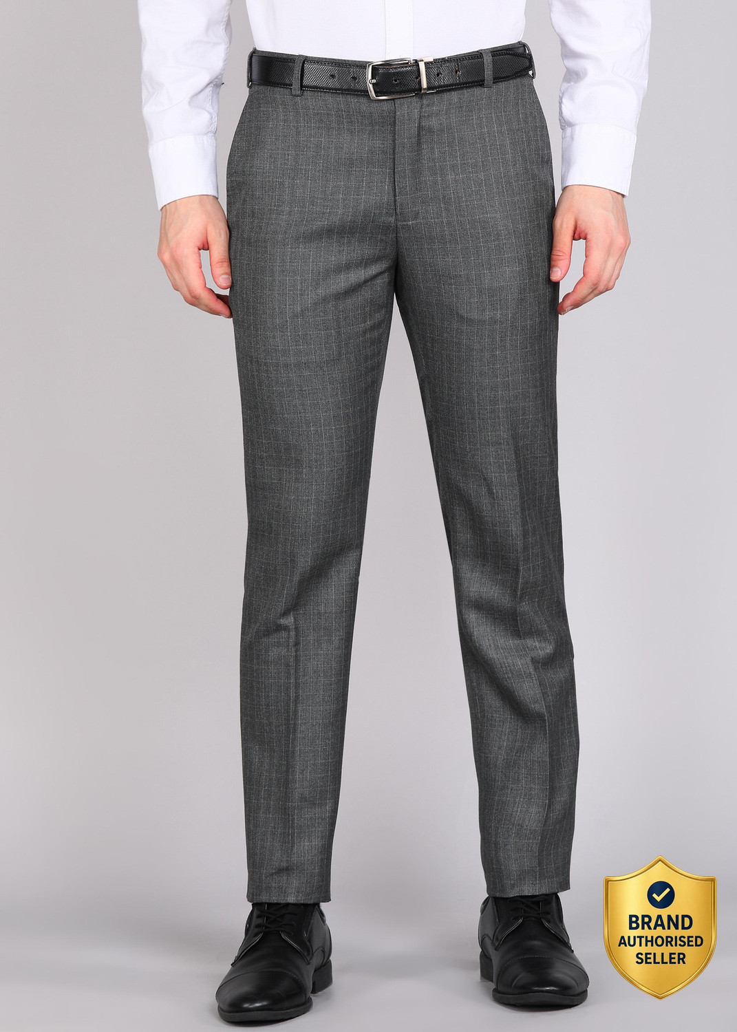 Image of PARK AVENUE Men Regular Fit Grey Polyester Trousers