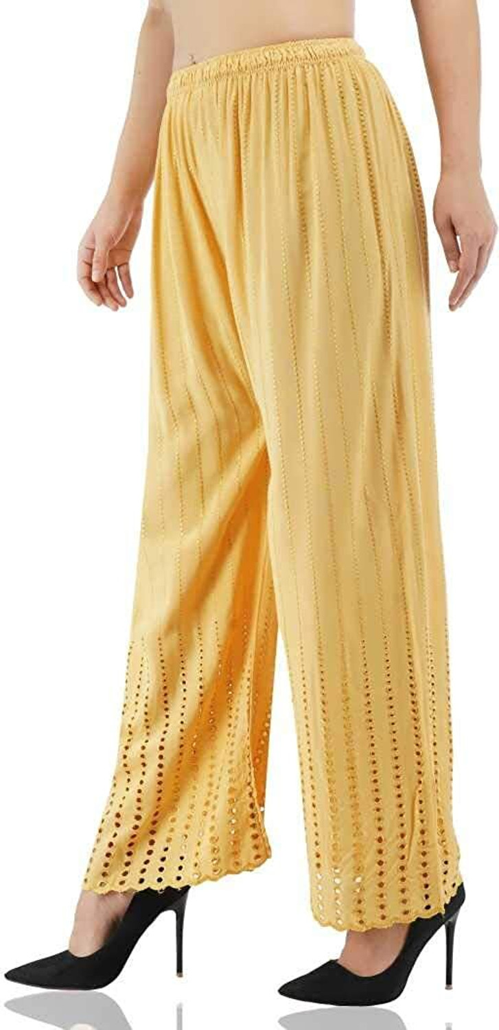 Image of shakshi Women Flared Blue Cotton Blend Trousers