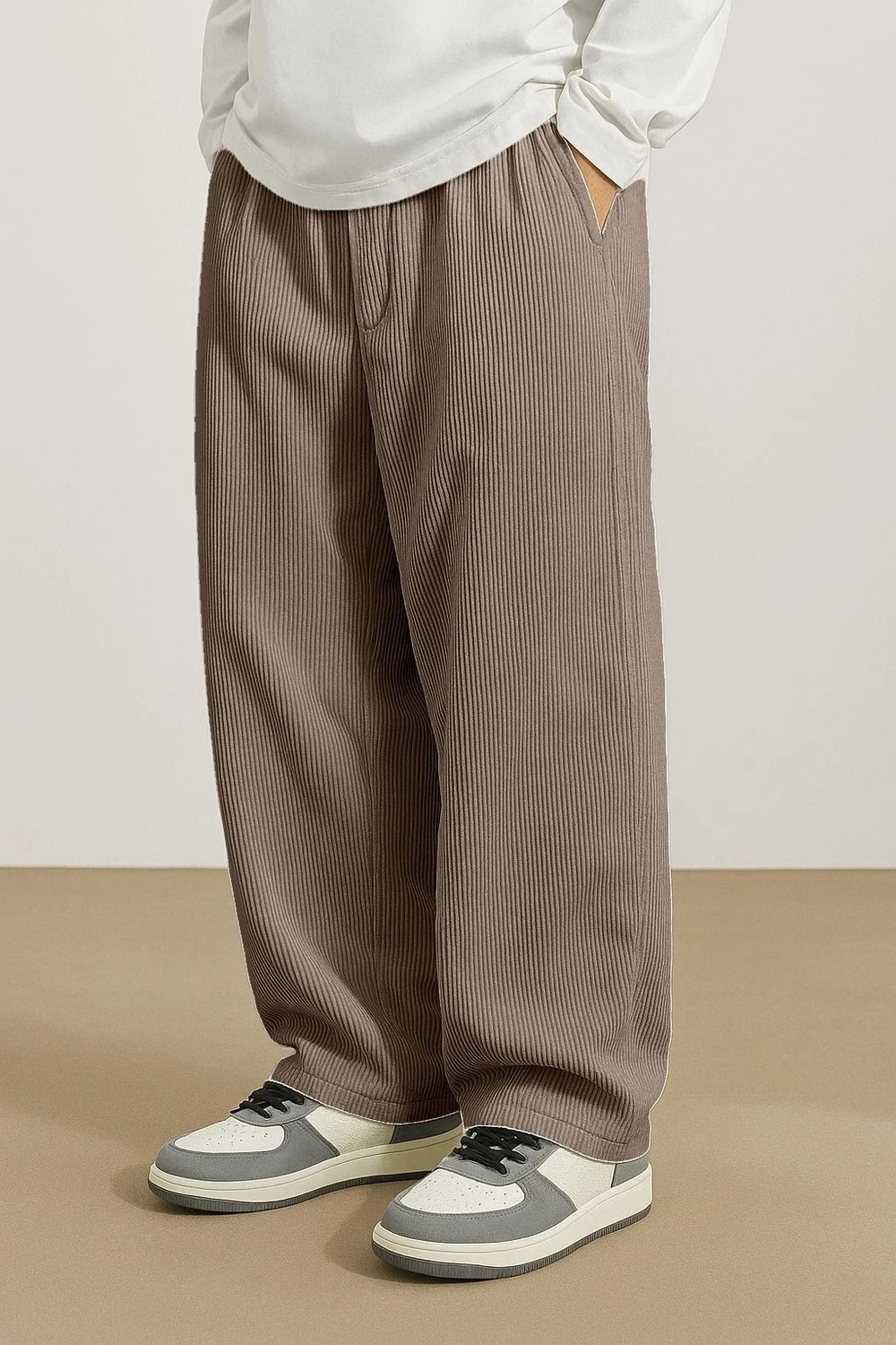 Image of VELVET ROOTS Men Loose Fit White Cotton Blend Trousers