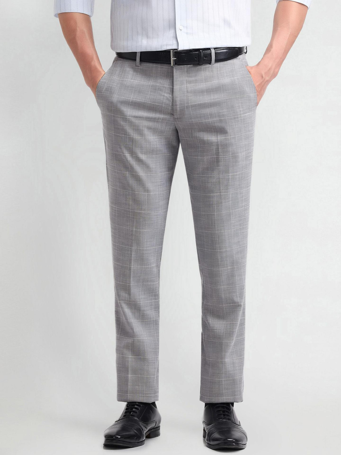 Image of ARROW Men Regular Fit Grey Viscose Rayon Trousers