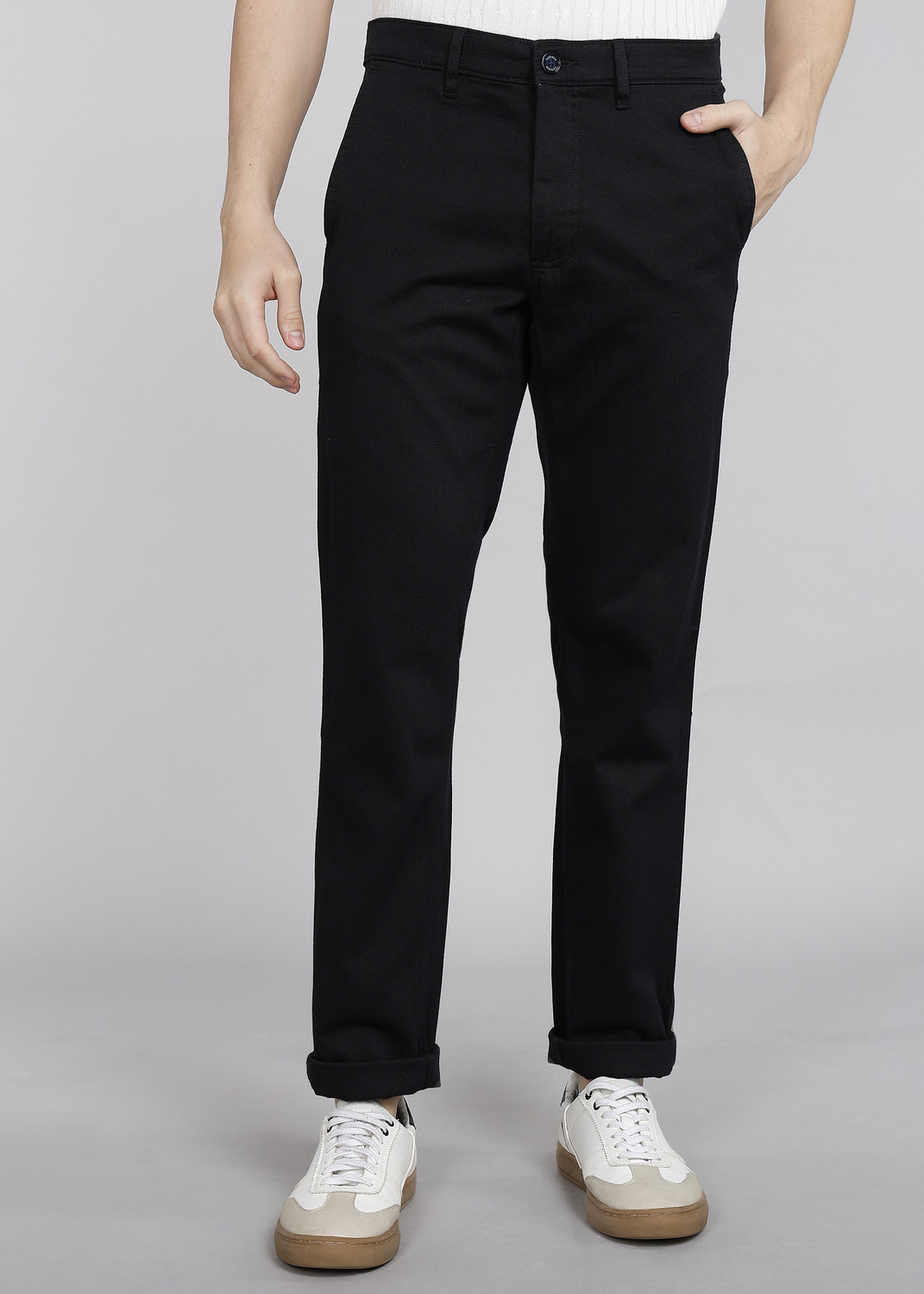 Image of MONTE CARLO Men Slim Fit Grey Cotton Blend Trousers
