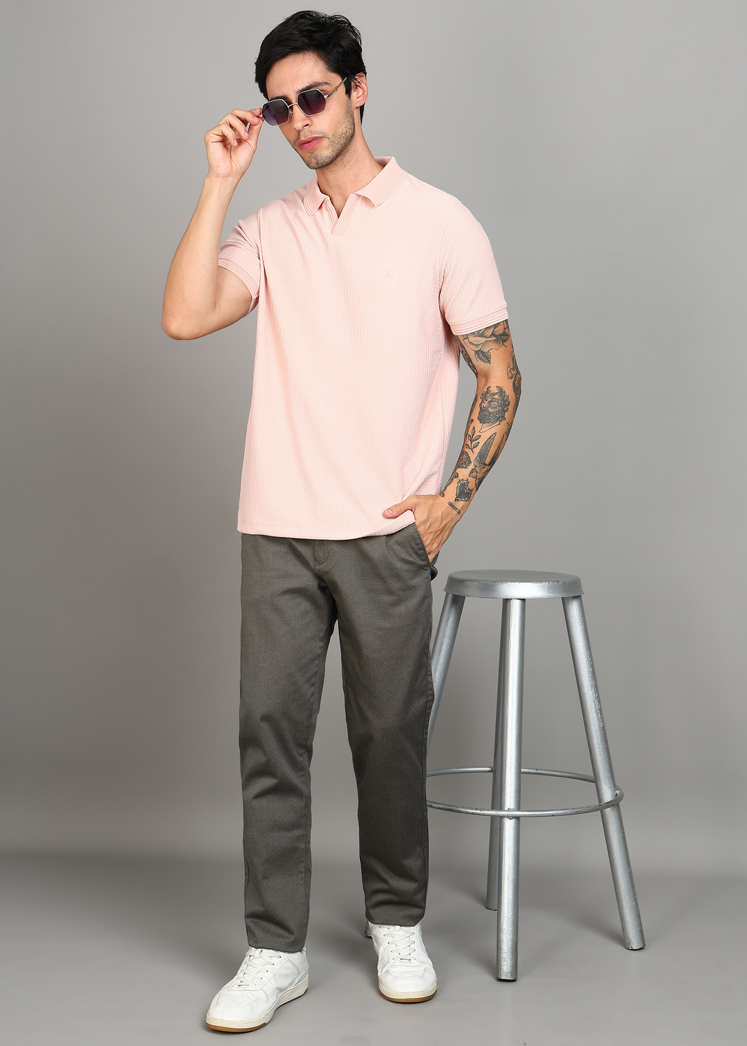 Image of KILLER Men Slim Fit Grey Cotton Blend Trousers
