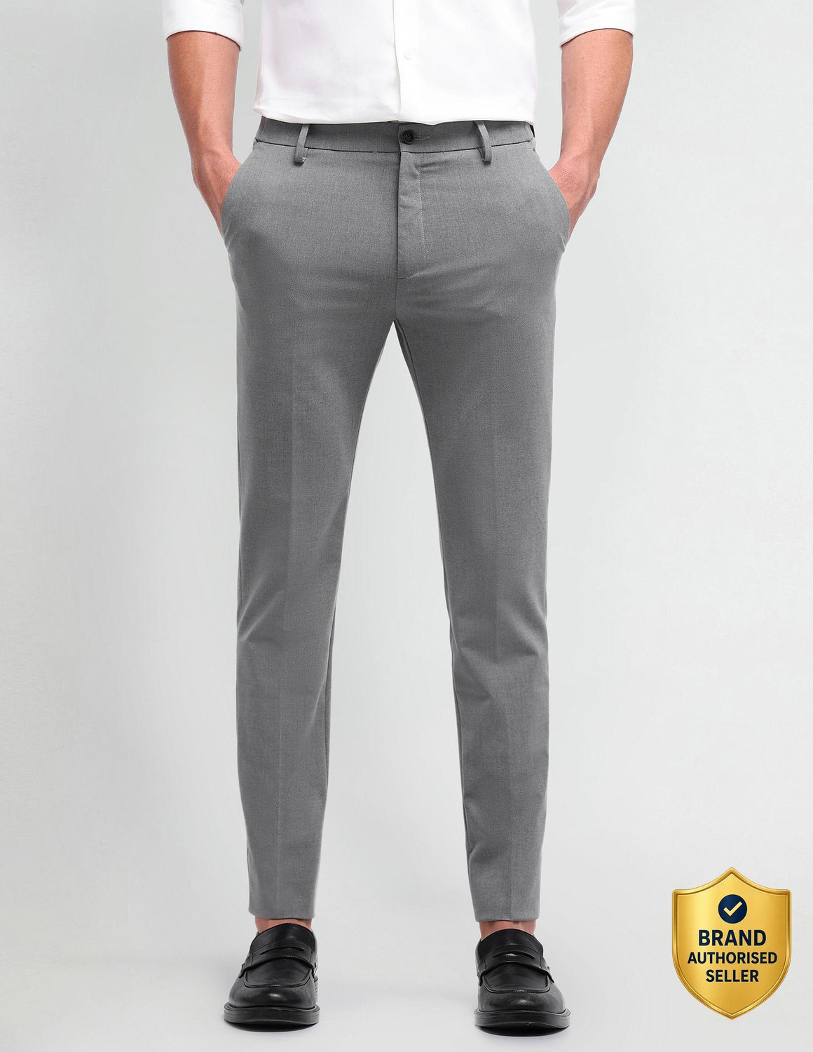 Image of Arrow Newyork Men Slim Fit Grey Polyester Trousers