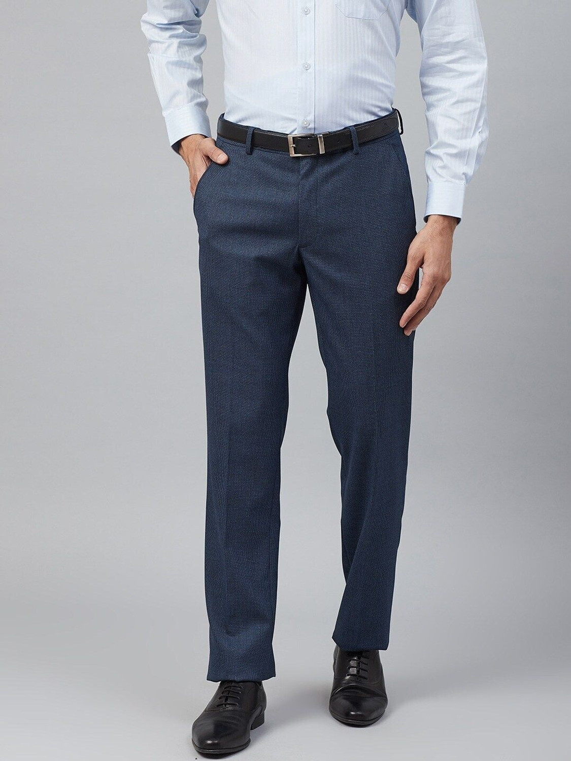 Image of ARROW Men Regular Fit Blue Viscose Rayon Trousers