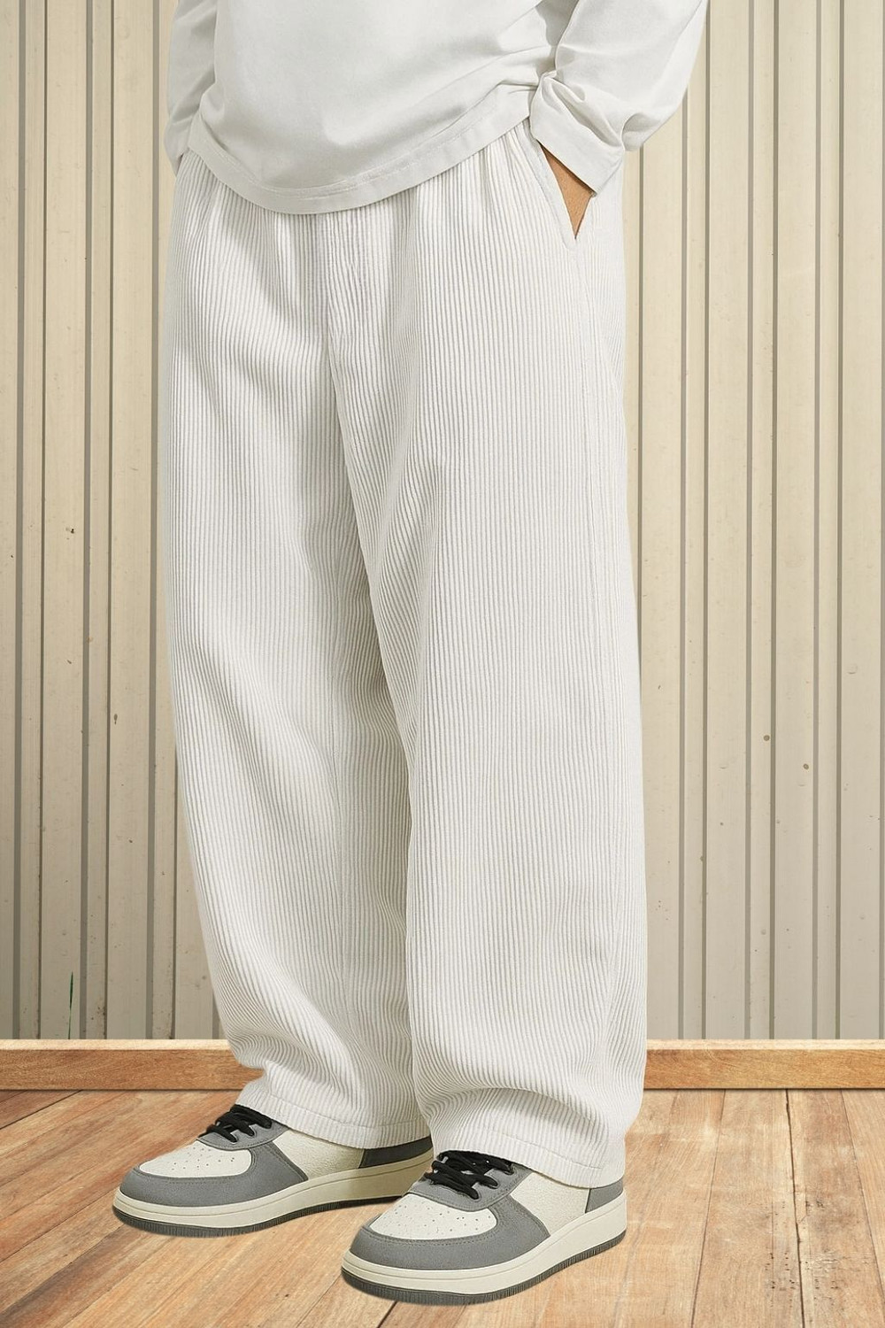 Image of VELVET ROOTS Men Loose Fit White Cotton Blend Trousers