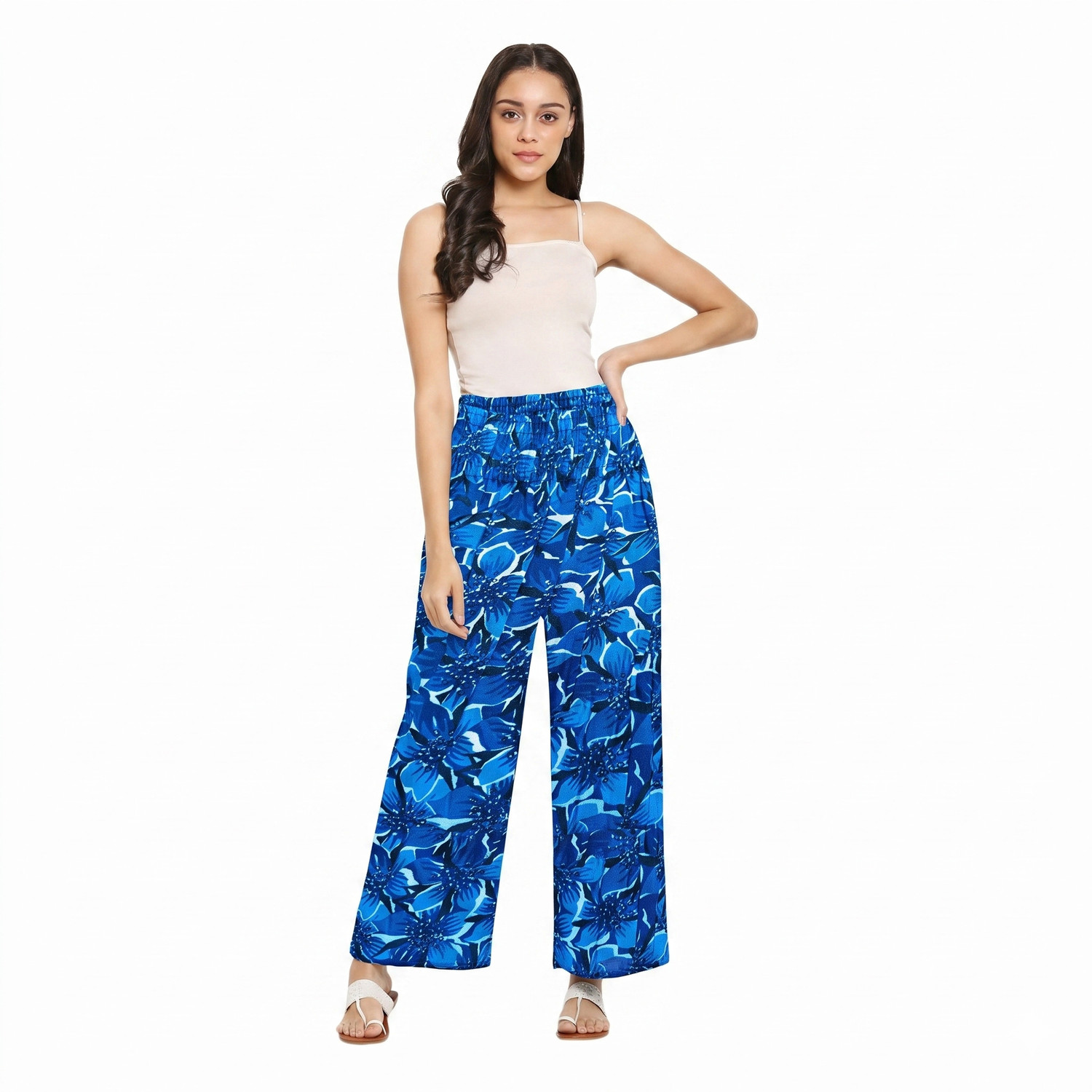 Image of shakshi Women Flared Blue Cotton Blend Trousers