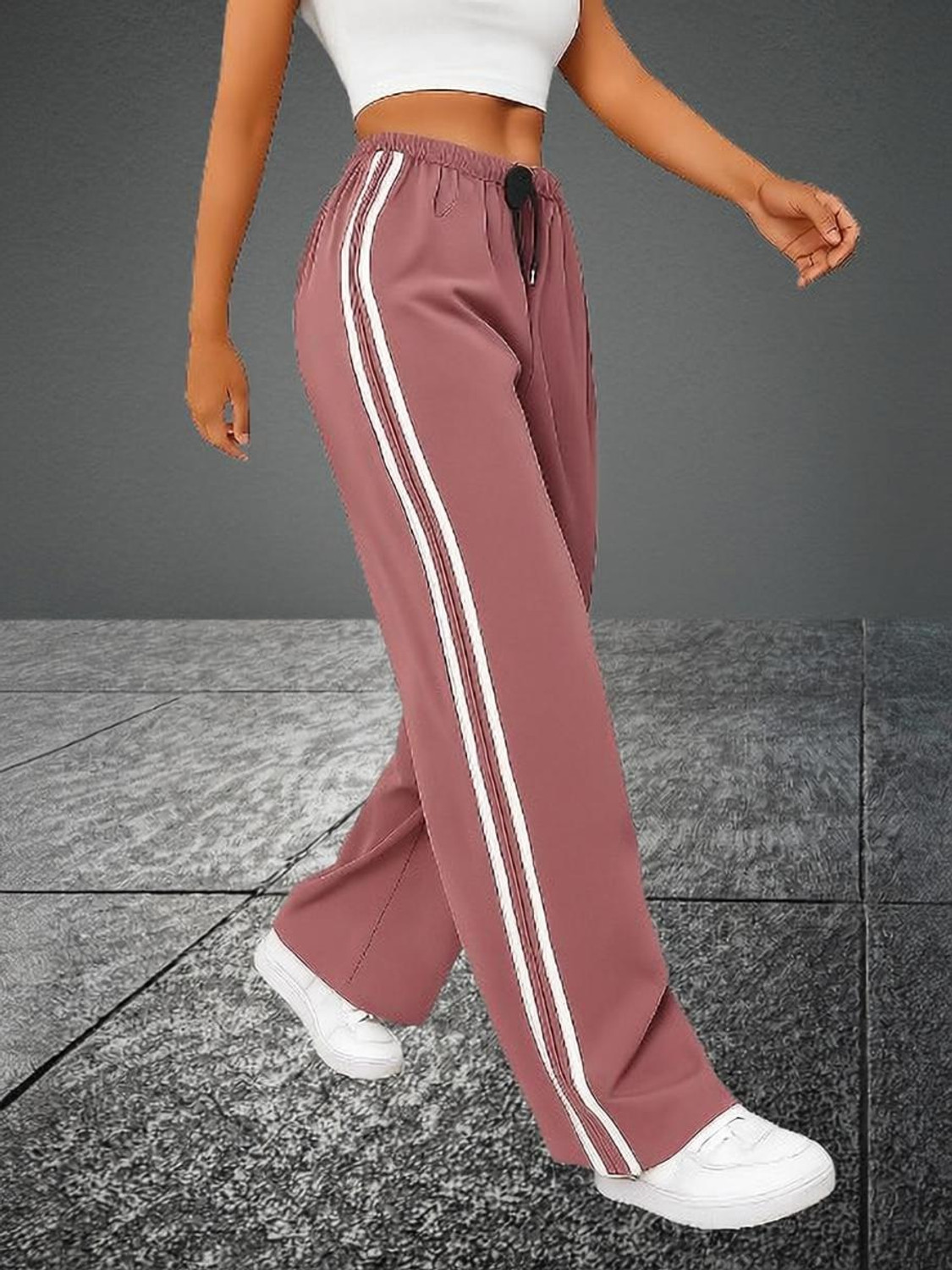 Image of L Fashion Fashion Women Flared Grey Polyester Trousers