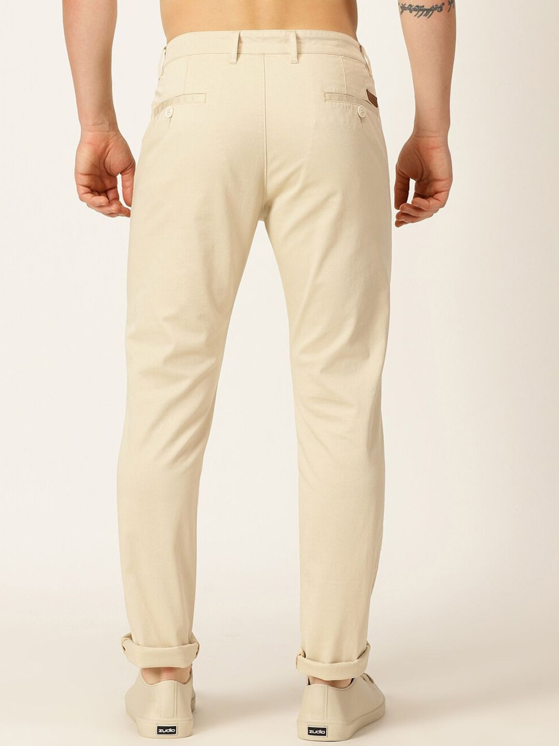 Image of Mast & Harbour Men Regular Fit White Cotton Blend Trousers