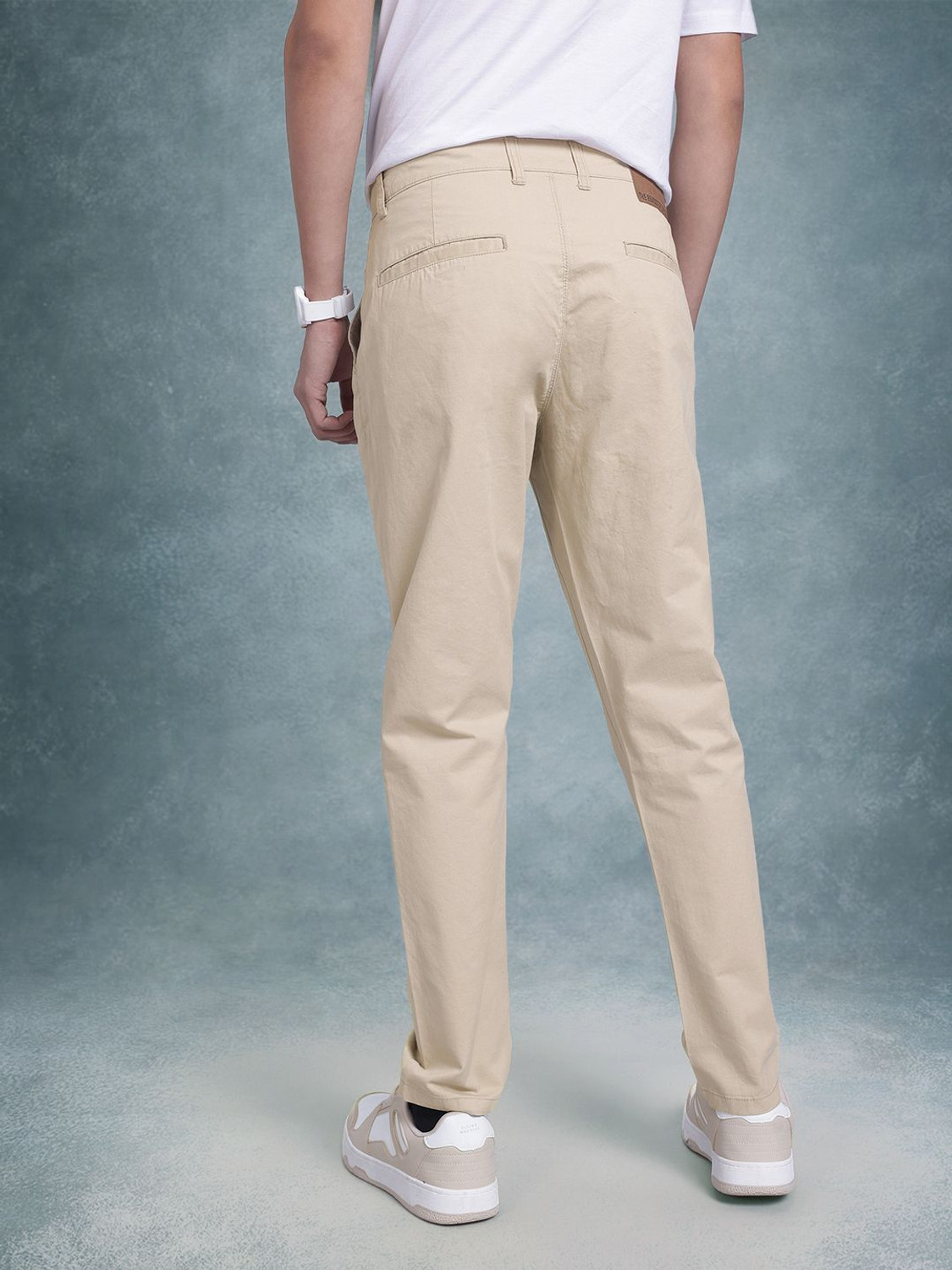 Image of Roadster Men Regular Fit Beige Cotton Blend Trousers