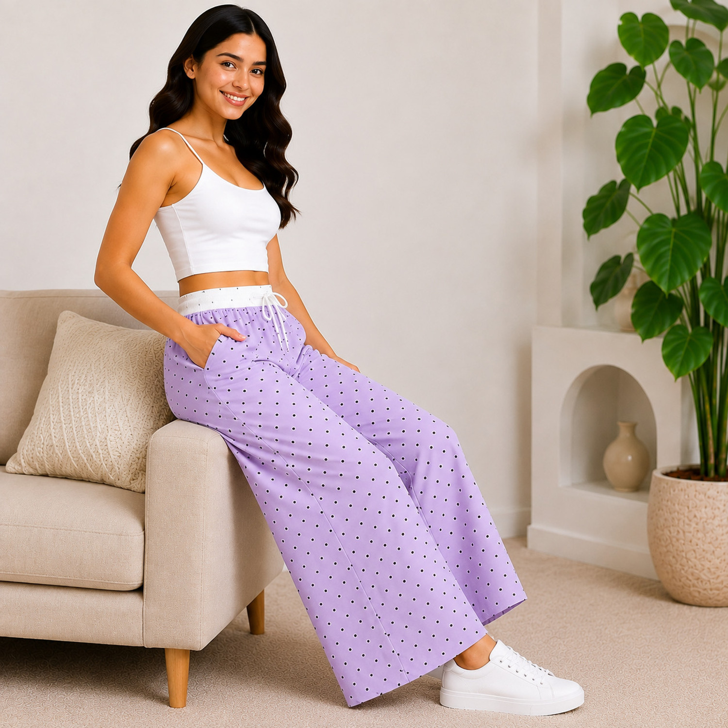 Image of haniya fashion Women Flared Purple Polyester Trousers