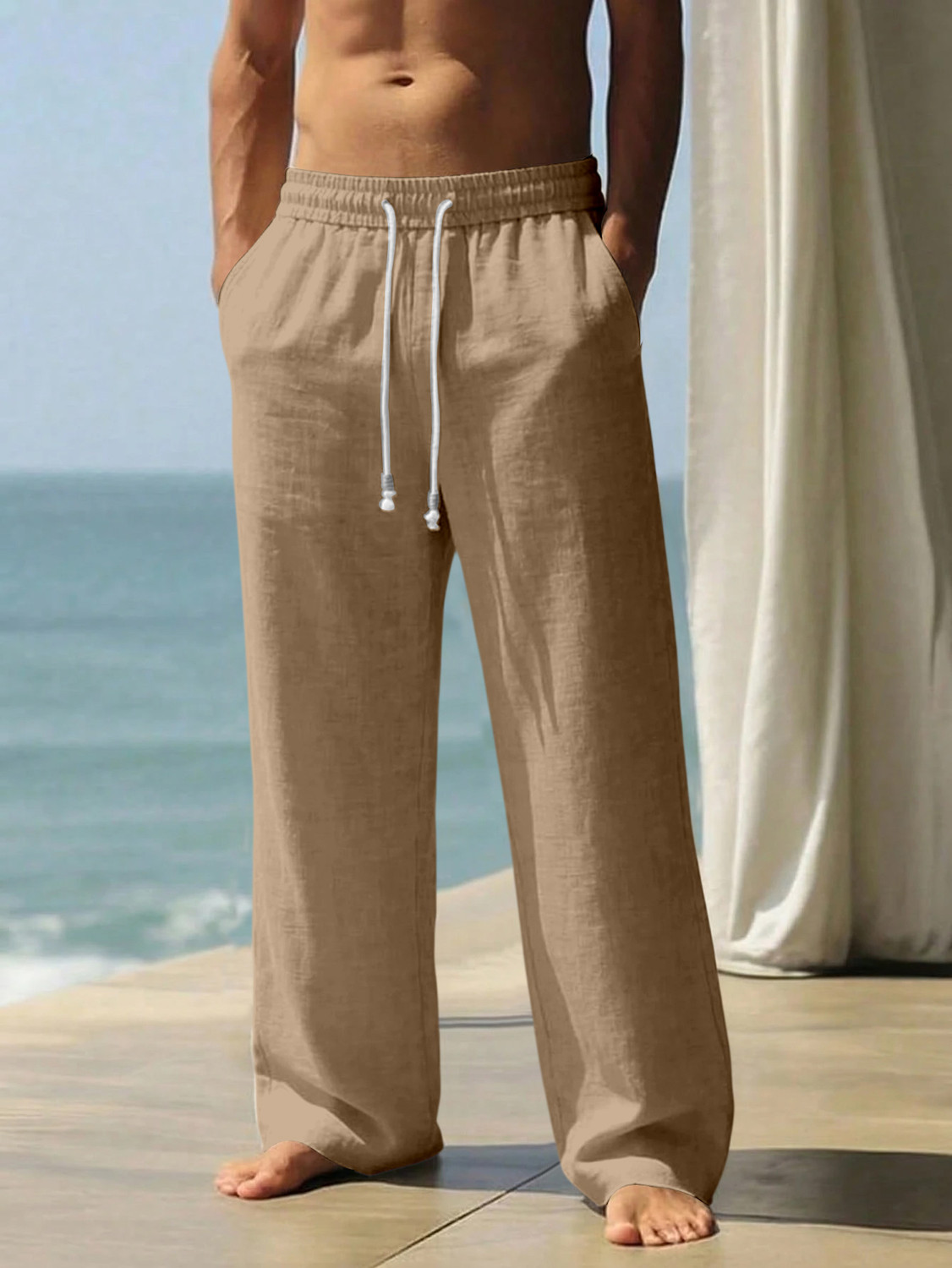 Rajovati Men Regular Fit Cream Linen Trousers - Image 1